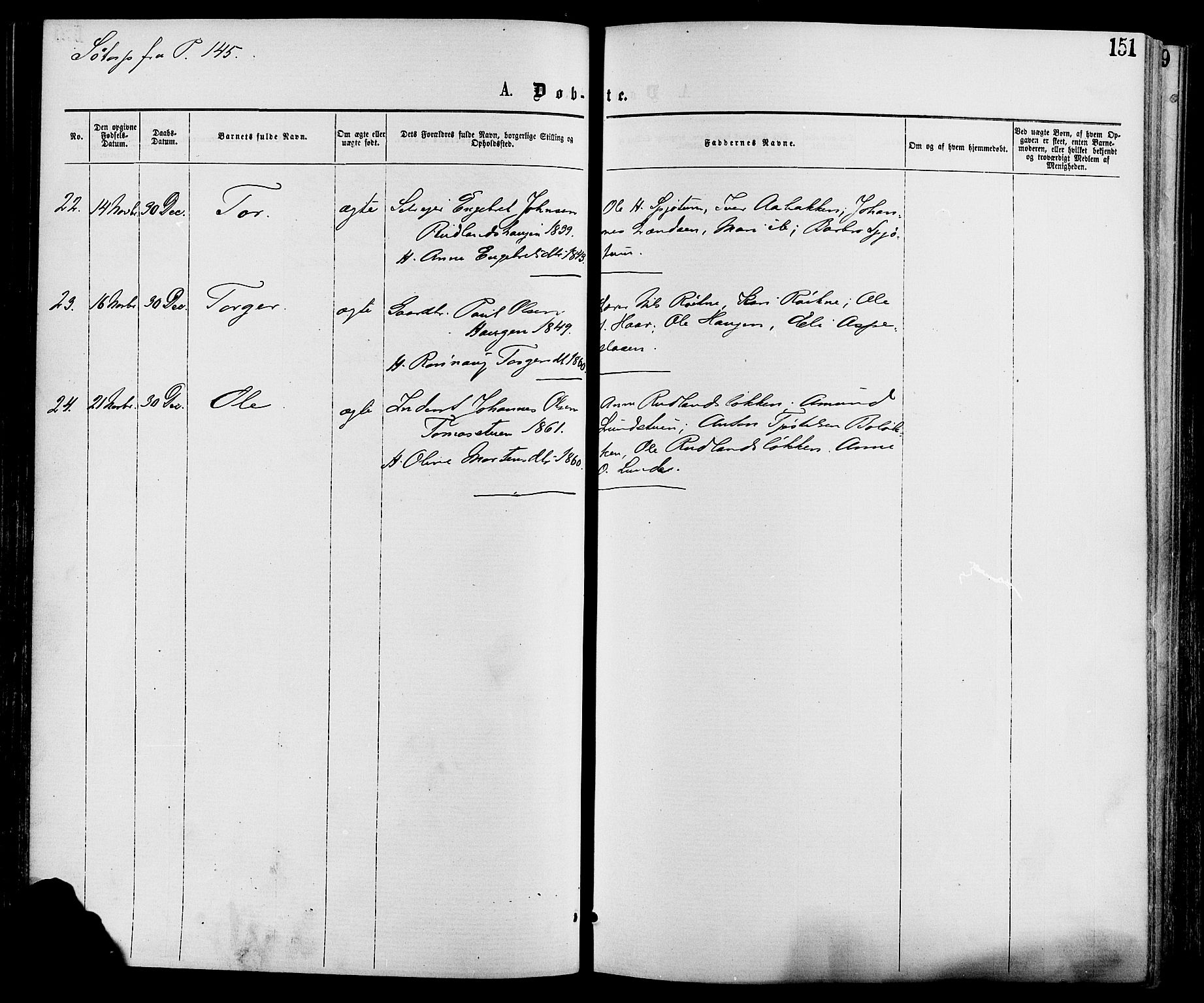 Nord-Fron prestekontor, SAH/PREST-080/H/Ha/Haa/L0002: Parish register (official) no. 2, 1865-1883, p. 151