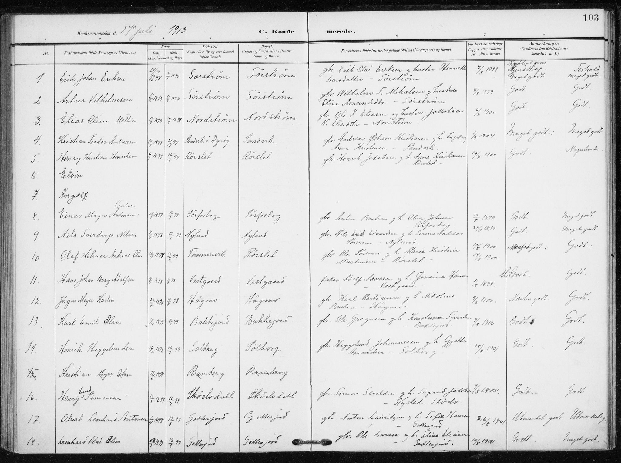 Tranøy sokneprestkontor, SATØ/S-1313/I/Ia/Iaa/L0012kirke: Parish register (official) no. 12, 1905-1918, p. 103