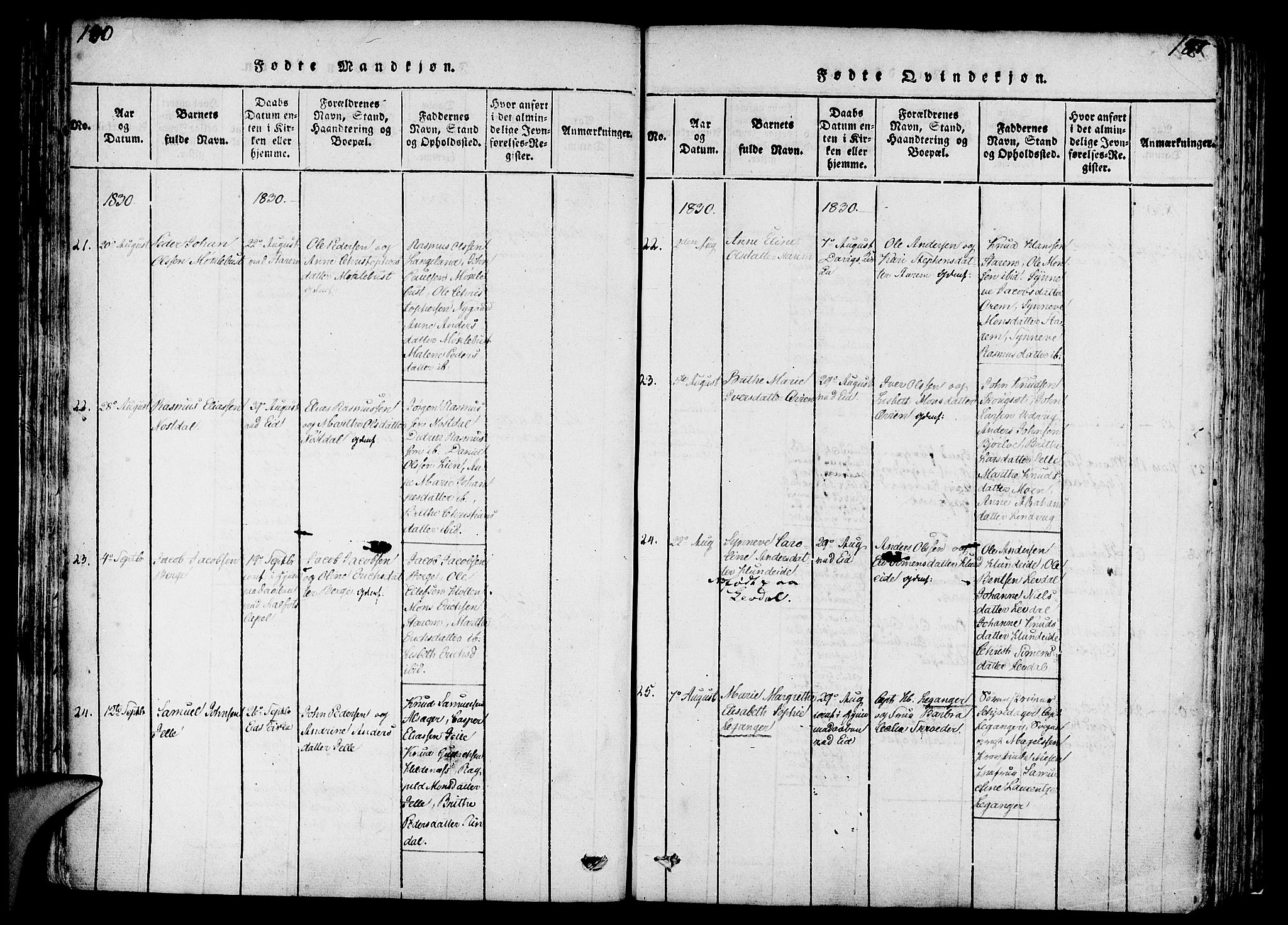 Eid sokneprestembete, SAB/A-82301/H/Haa/Haaa/L0005: Parish register (official) no. A 5, 1816-1830, p. 180-181