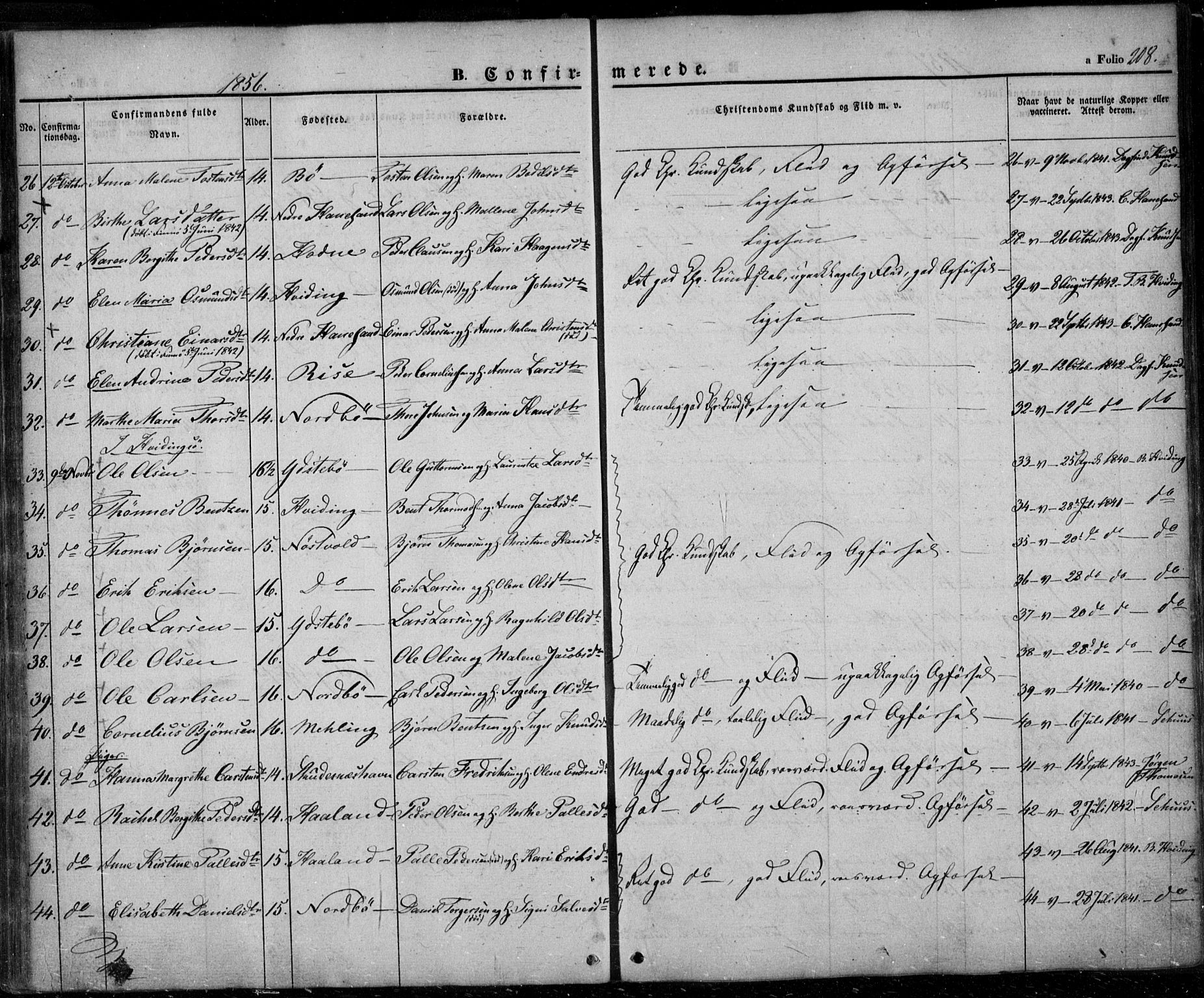 Rennesøy sokneprestkontor, AV/SAST-A -101827/H/Ha/Haa/L0005: Parish register (official) no. A 5, 1838-1859, p. 208