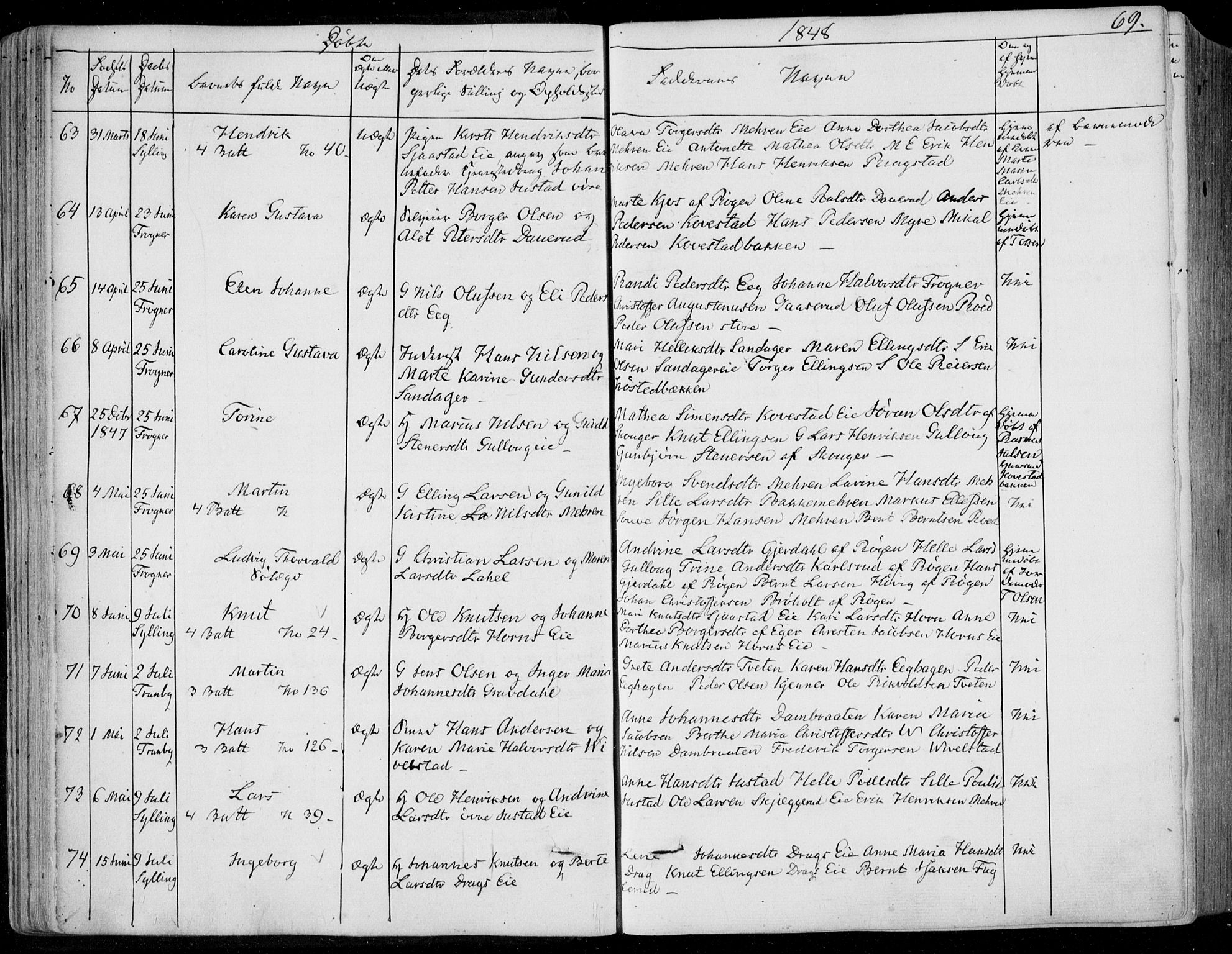 Lier kirkebøker, SAKO/A-230/F/Fa/L0011: Parish register (official) no. I 11, 1843-1854, p. 69