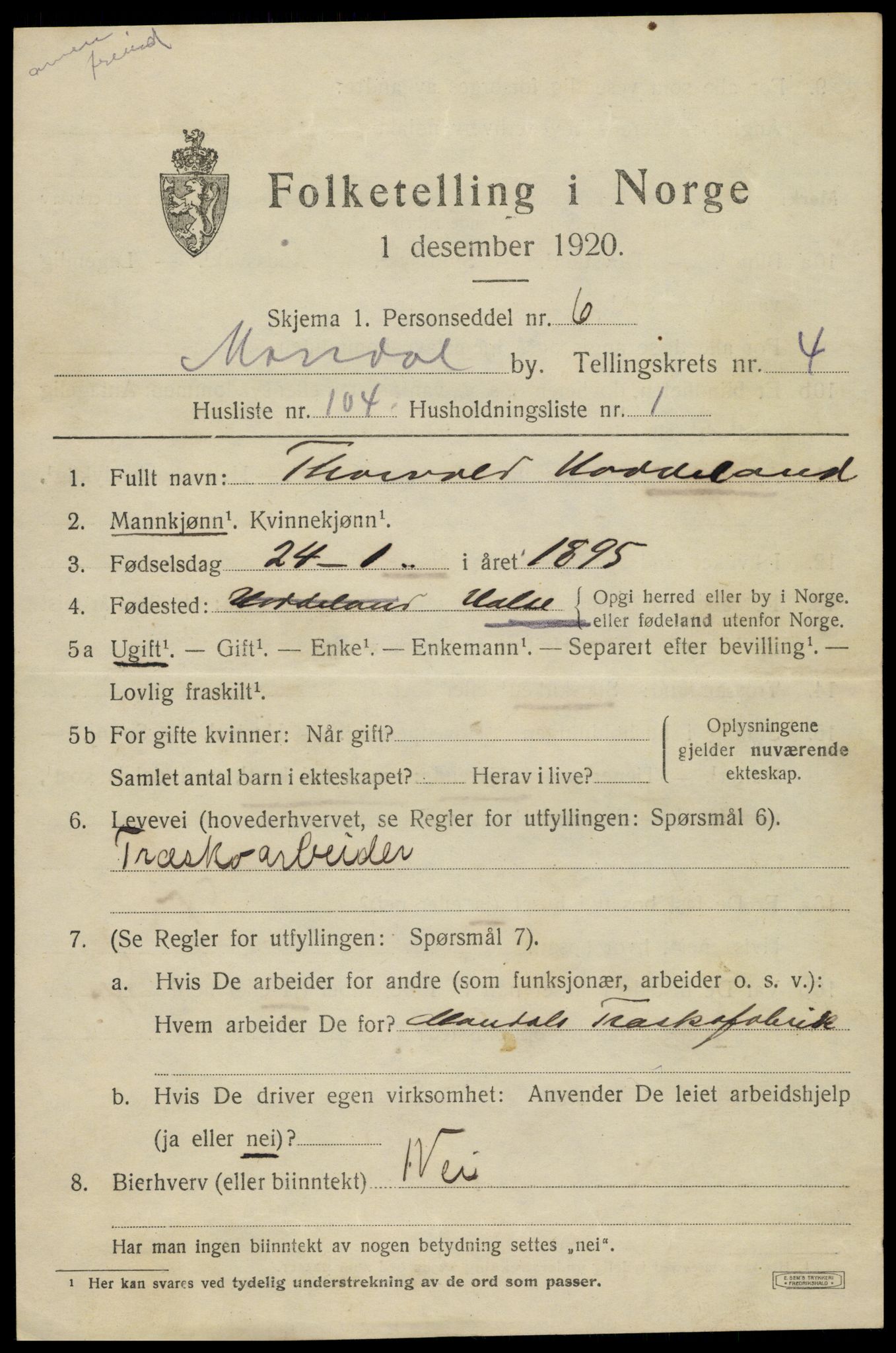 SAK, 1920 census for Mandal, 1920, p. 8161