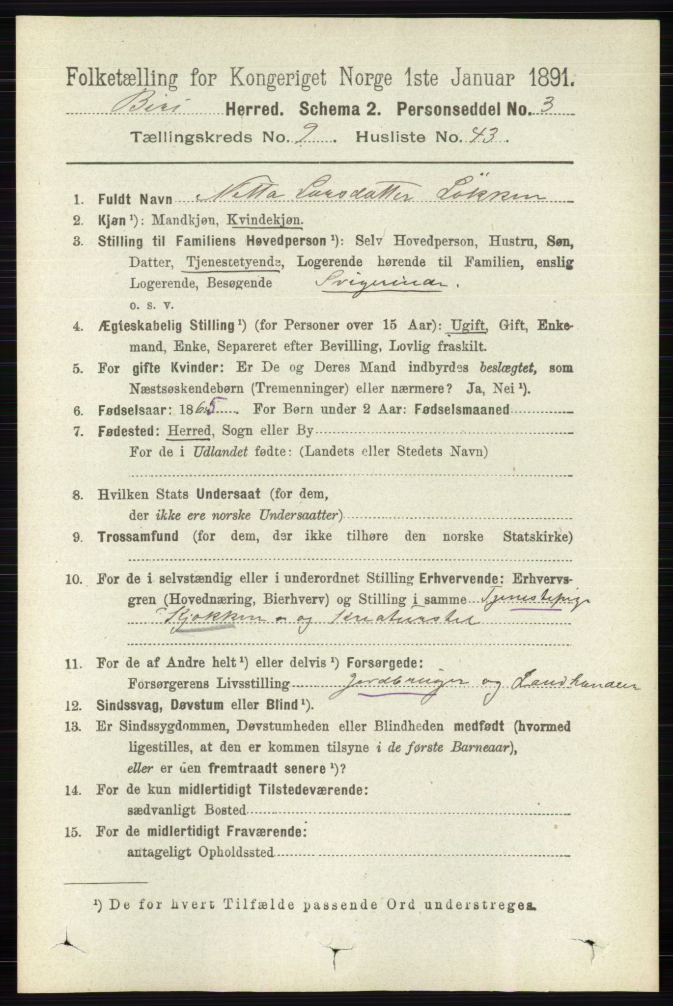 RA, 1891 census for 0525 Biri, 1891, p. 3658