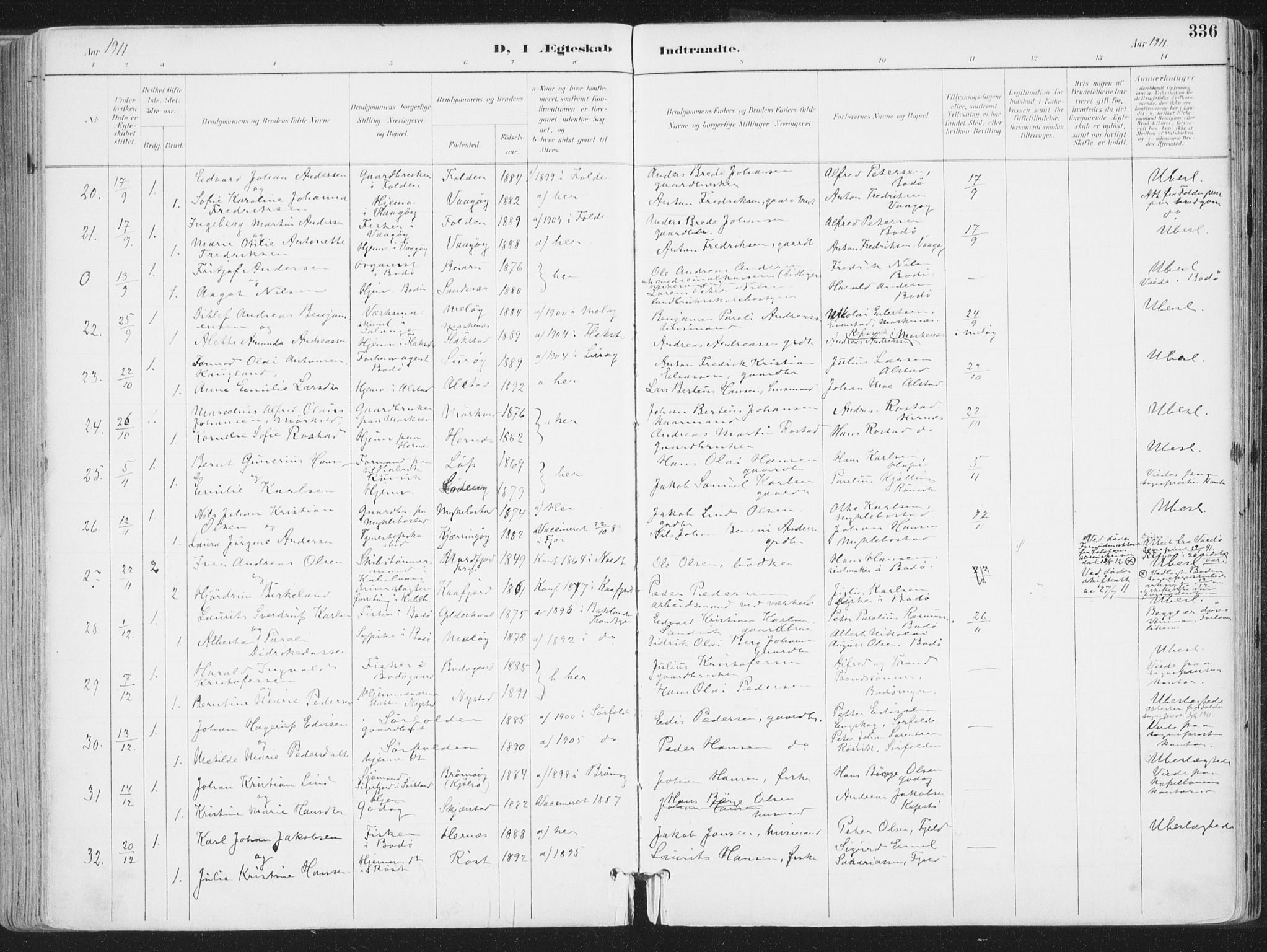 Ministerialprotokoller, klokkerbøker og fødselsregistre - Nordland, SAT/A-1459/802/L0055: Parish register (official) no. 802A02, 1894-1915, p. 336