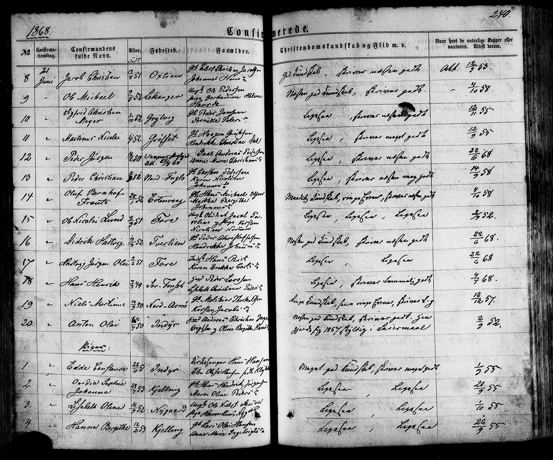 Ministerialprotokoller, klokkerbøker og fødselsregistre - Nordland, AV/SAT-A-1459/805/L0098: Parish register (official) no. 805A05, 1862-1879, p. 240