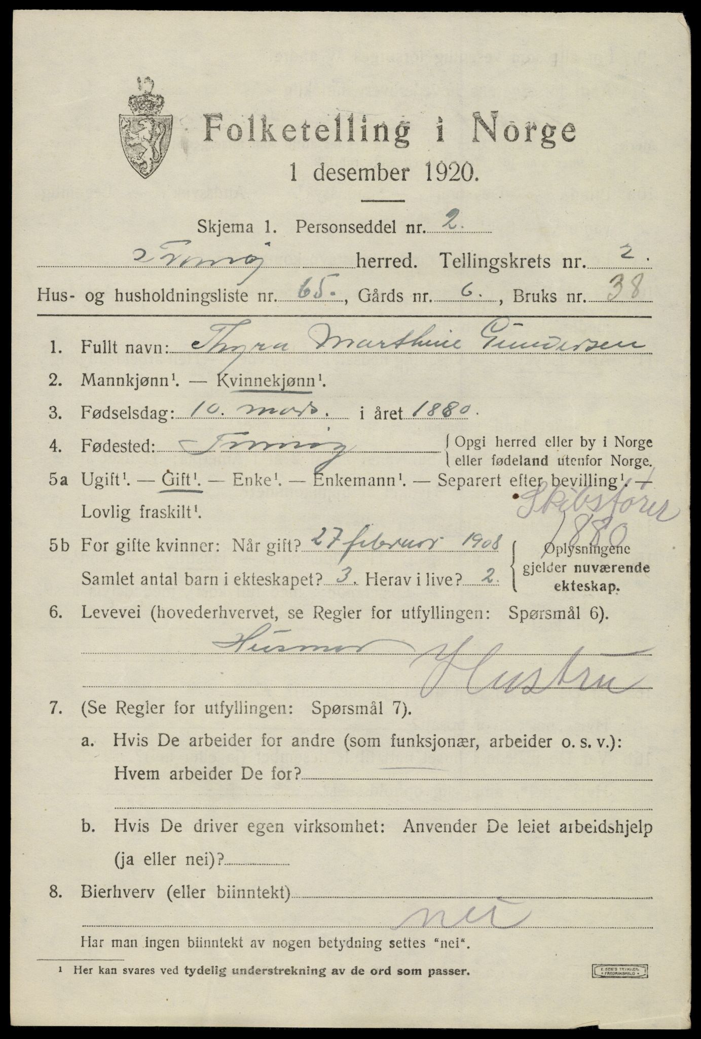 SAK, 1920 census for Tromøy, 1920, p. 1889