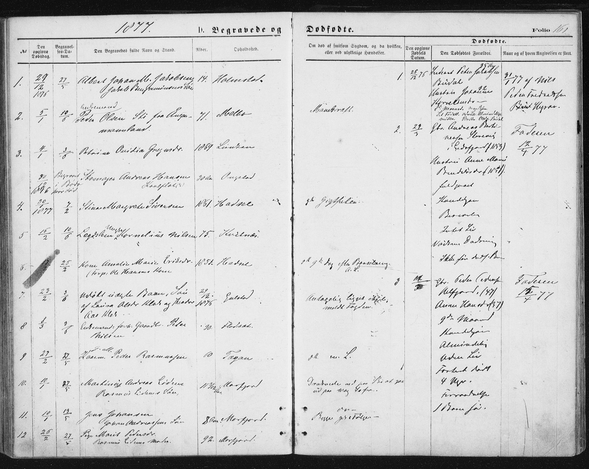 Ministerialprotokoller, klokkerbøker og fødselsregistre - Nordland, AV/SAT-A-1459/888/L1243: Parish register (official) no. 888A09, 1876-1879, p. 161