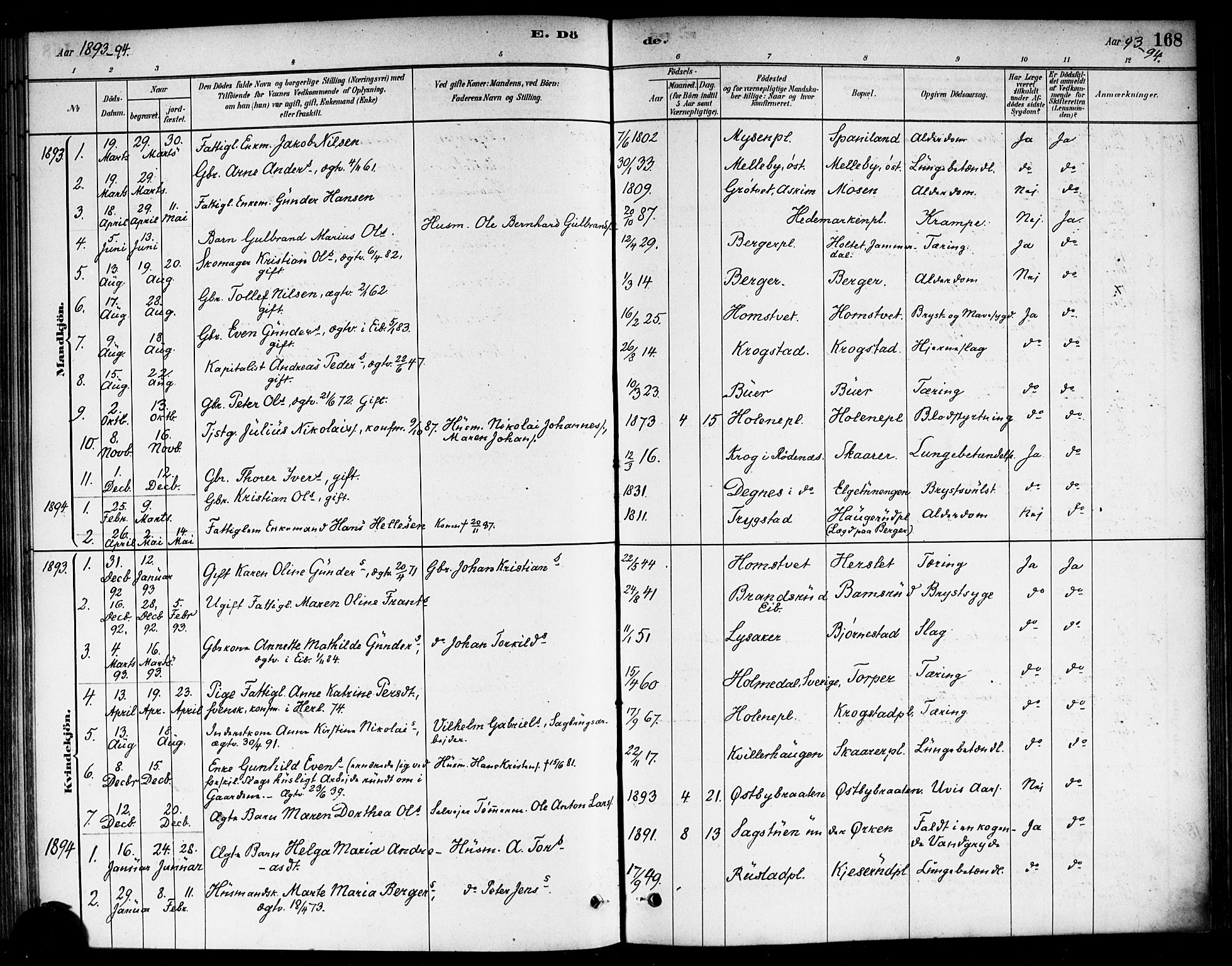 Eidsberg prestekontor Kirkebøker, SAO/A-10905/F/Fb/L0001: Parish register (official) no. II 1, 1879-1900, p. 168