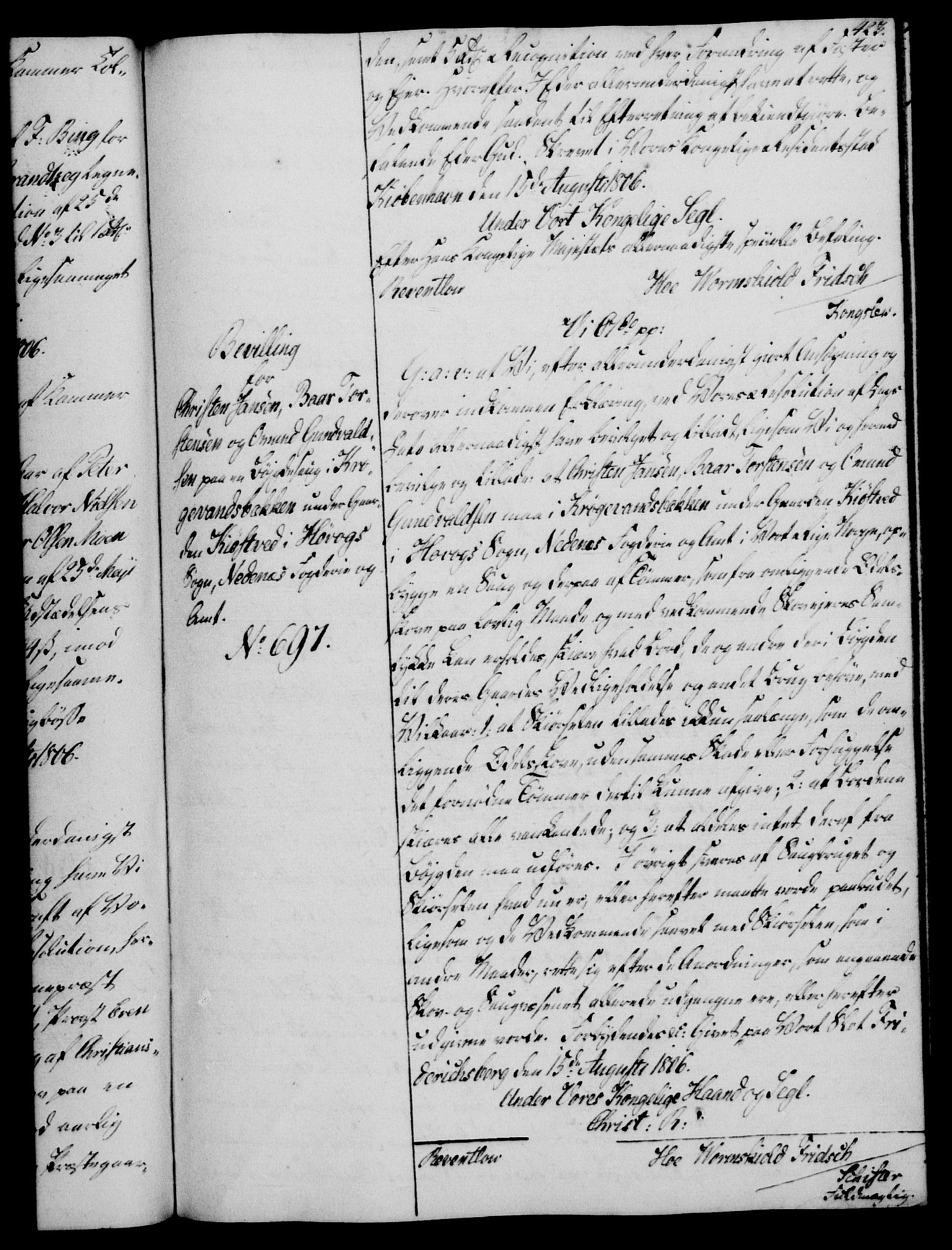 Rentekammeret, Kammerkanselliet, AV/RA-EA-3111/G/Gg/Gga/L0018: Norsk ekspedisjonsprotokoll med register (merket RK 53.18), 1804-1806, p. 423