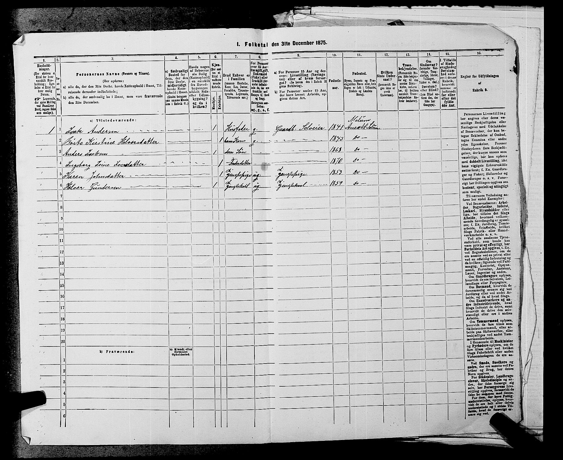 SAKO, 1875 census for 0818P Solum, 1875, p. 1644