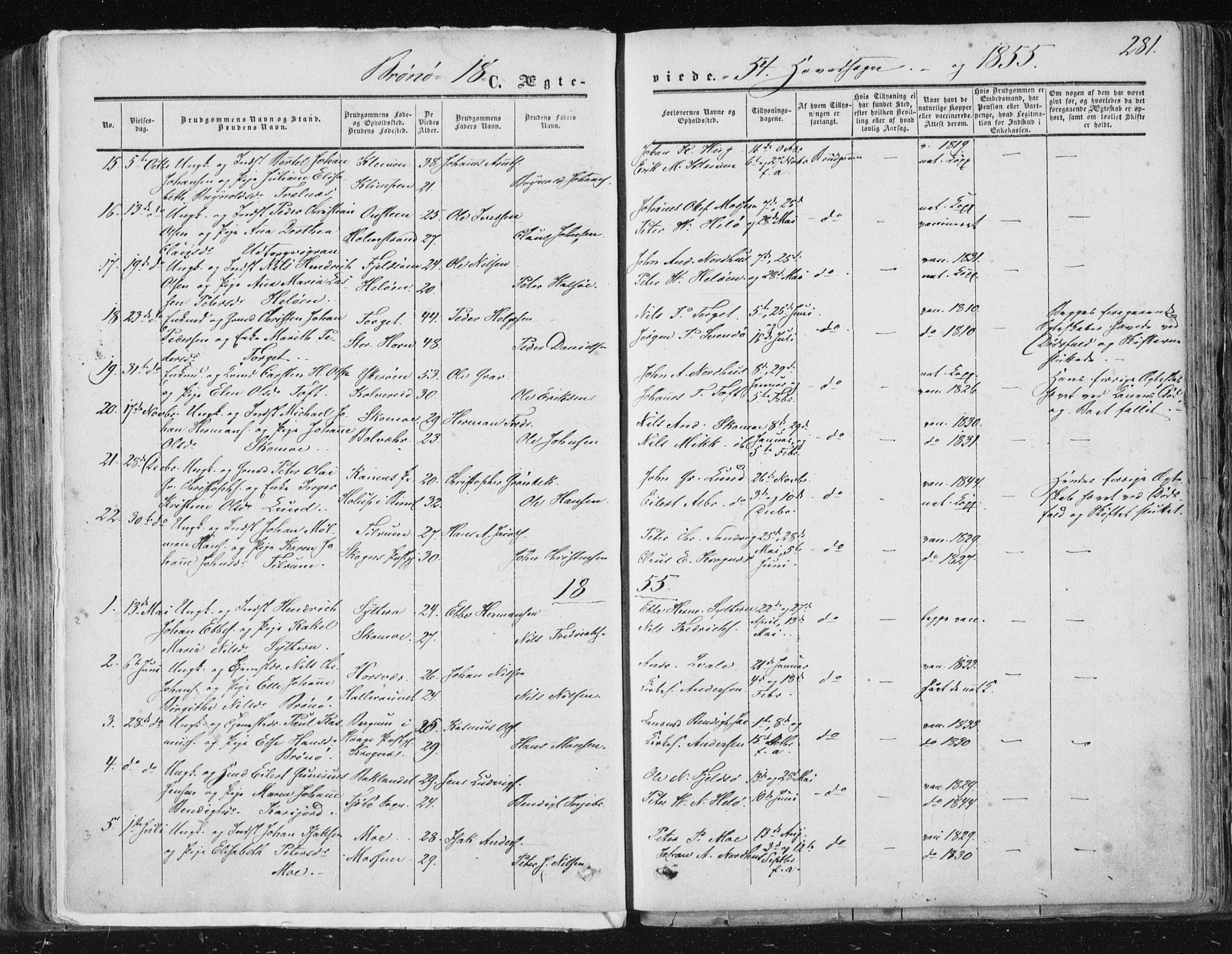 Ministerialprotokoller, klokkerbøker og fødselsregistre - Nordland, AV/SAT-A-1459/813/L0198: Parish register (official) no. 813A08, 1834-1874, p. 281