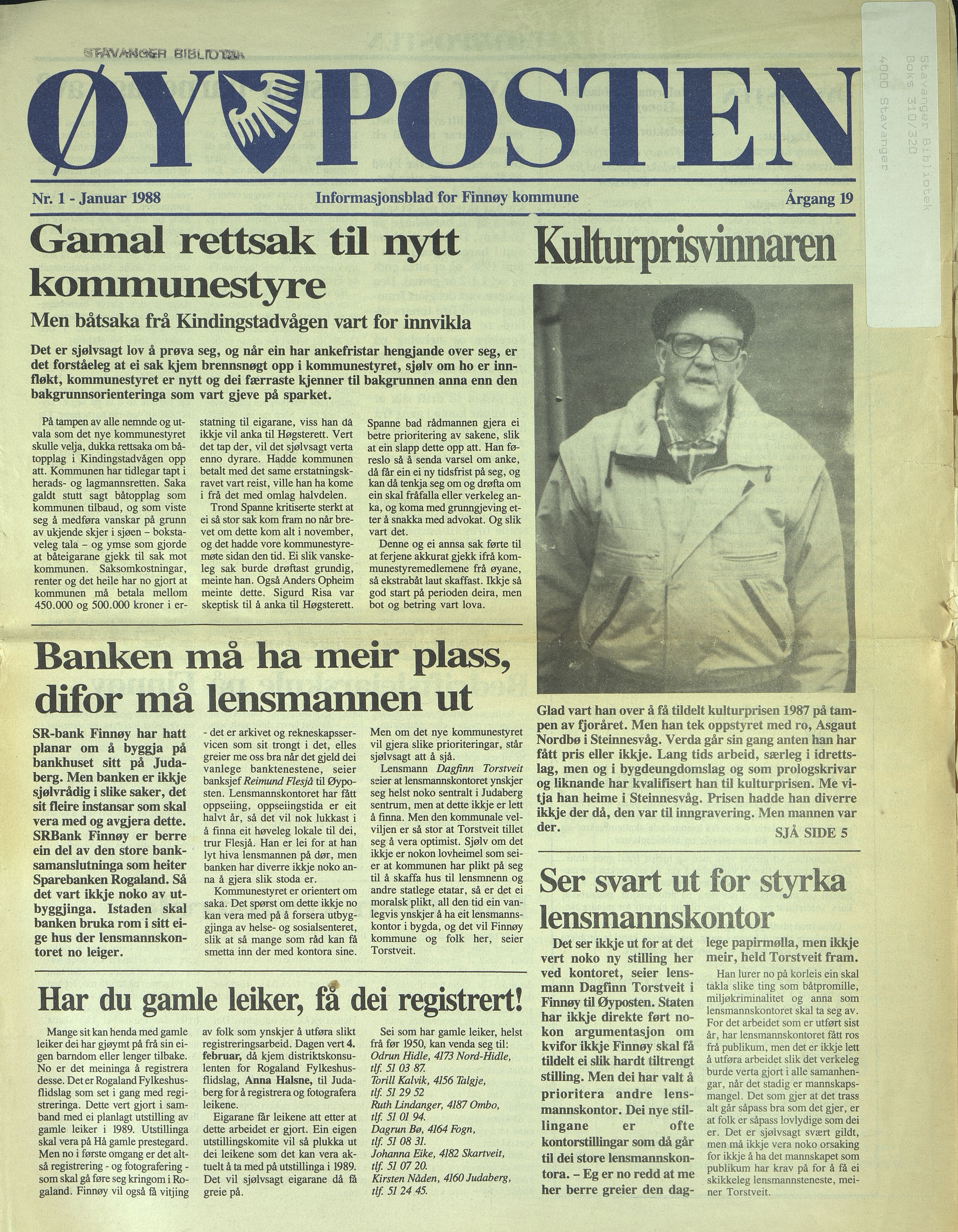 , Finnøy kommune, Øyposten, 1988, 1988