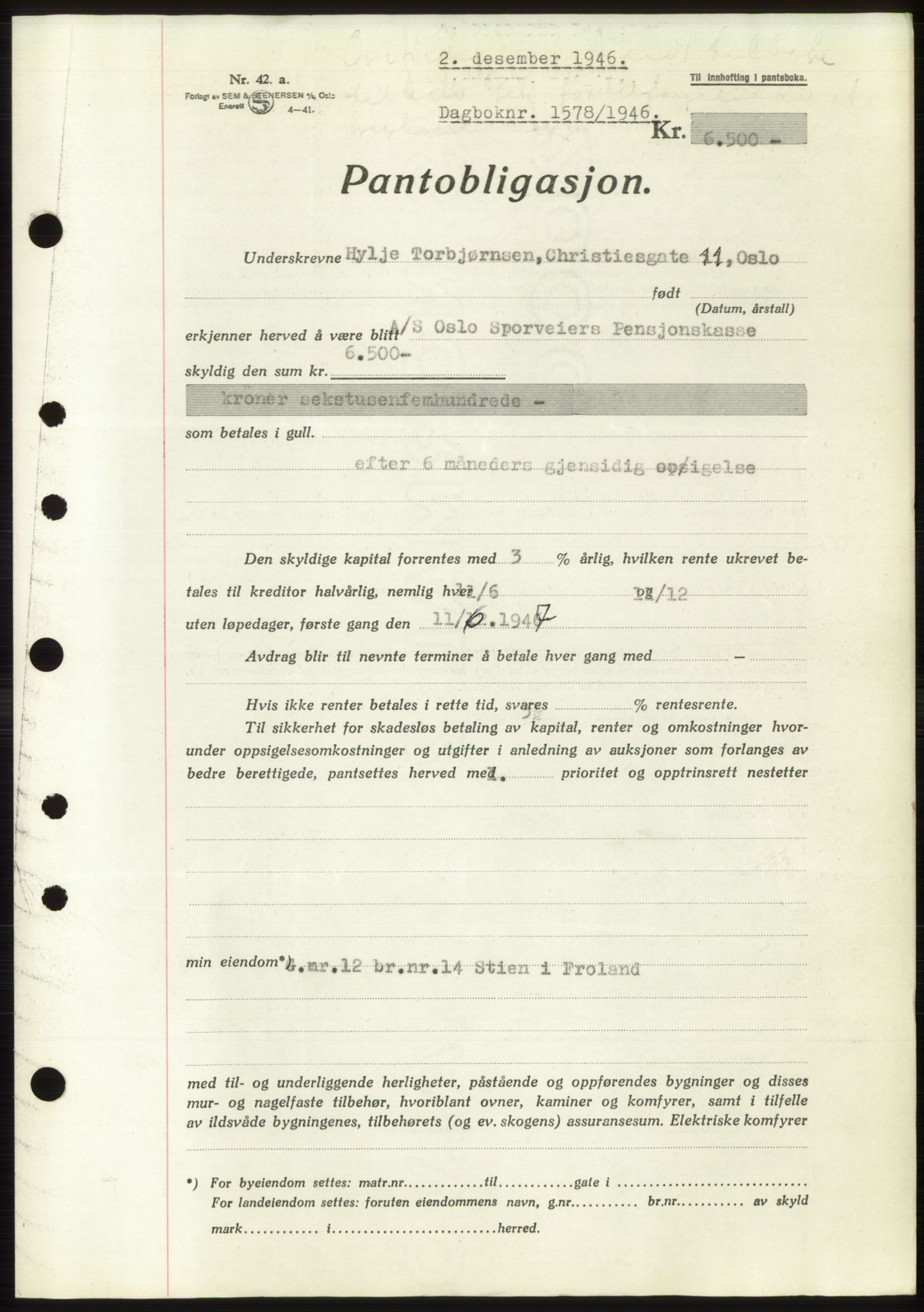 Nedenes sorenskriveri, SAK/1221-0006/G/Gb/Gbb/L0003: Mortgage book no. B3b, 1946-1946, Diary no: : 1578/1946