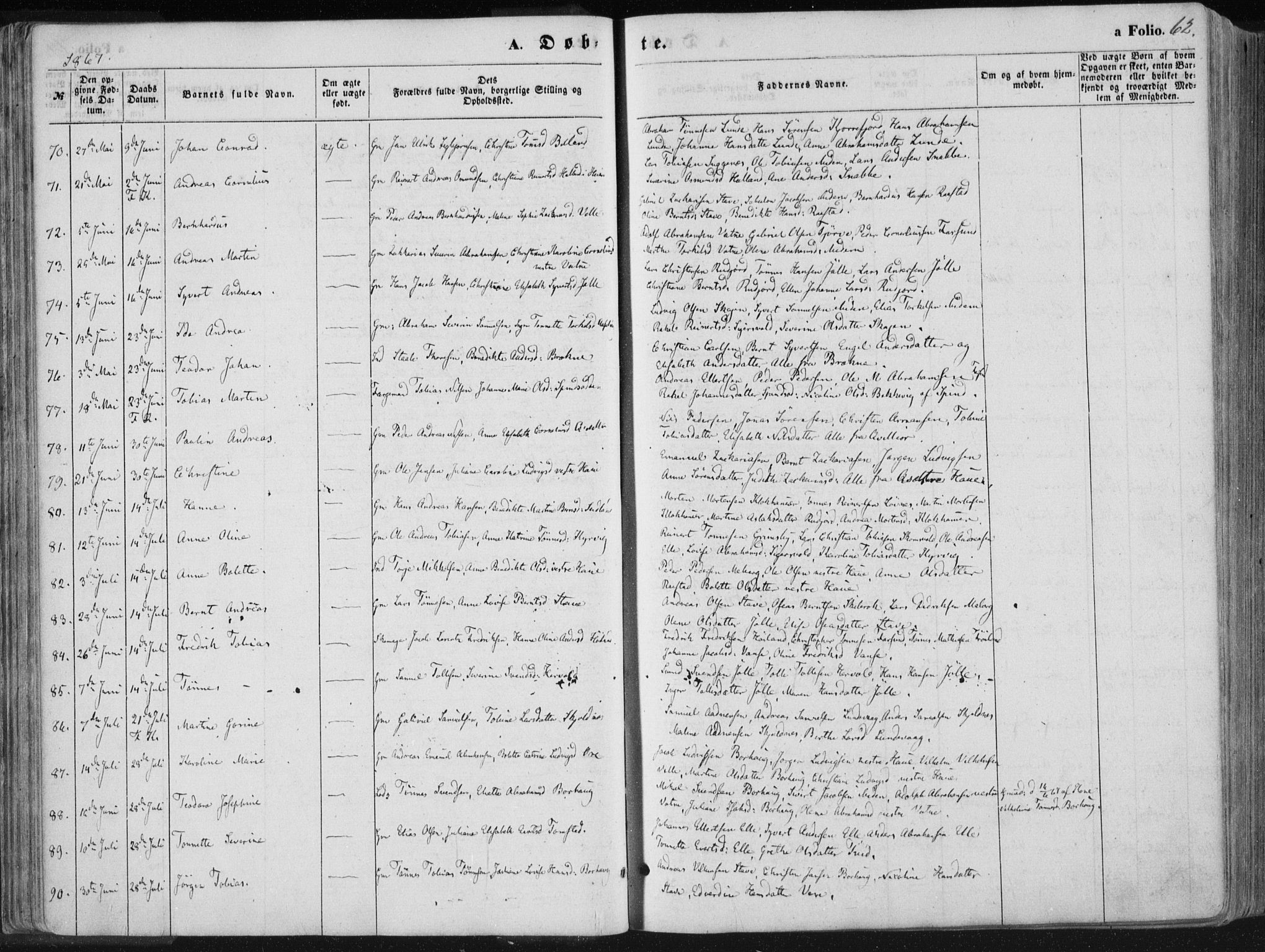 Lista sokneprestkontor, AV/SAK-1111-0027/F/Fa/L0011: Parish register (official) no. A 11, 1861-1878, p. 62