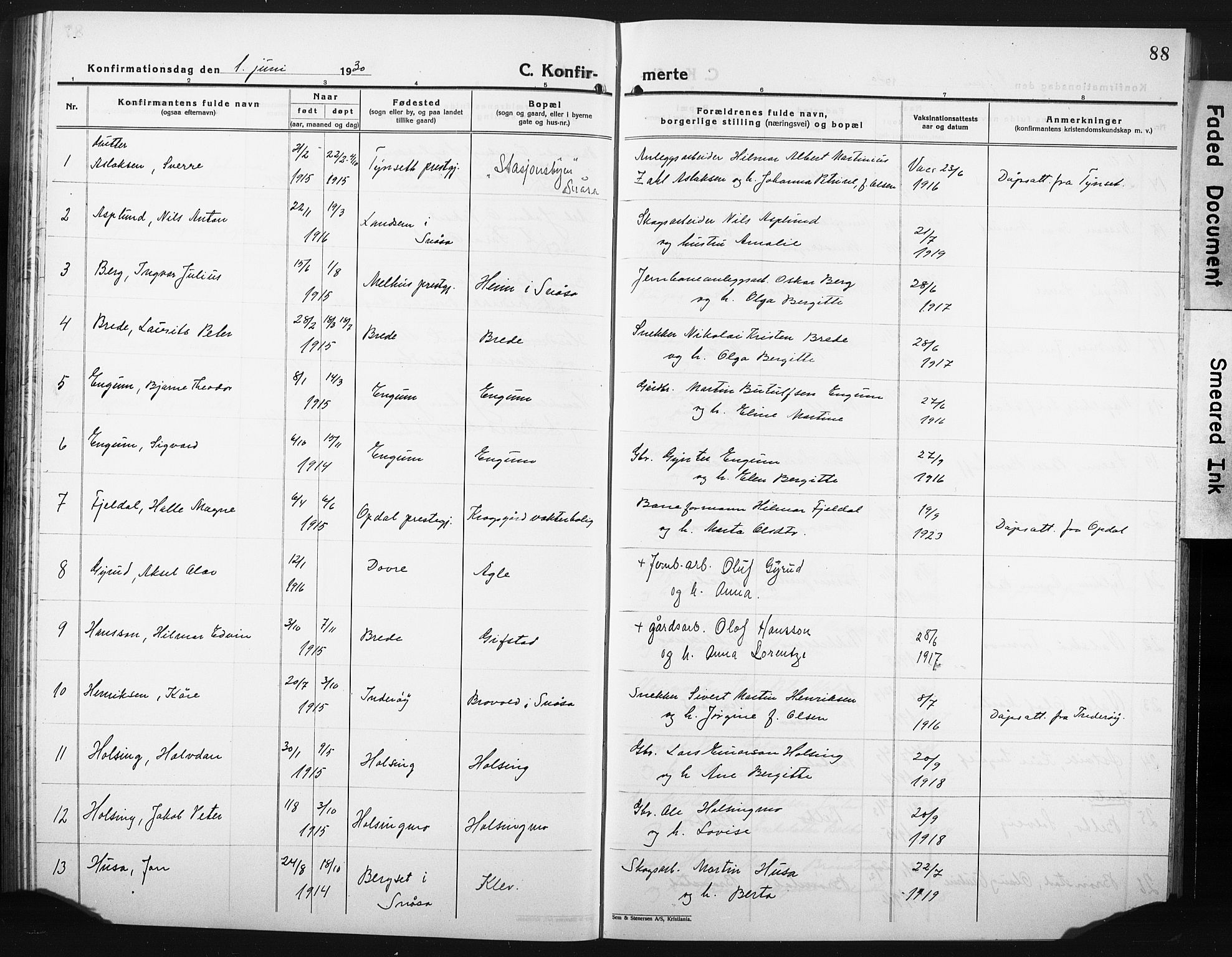 Ministerialprotokoller, klokkerbøker og fødselsregistre - Nord-Trøndelag, SAT/A-1458/749/L0480: Parish register (copy) no. 749C02, 1924-1932, p. 88