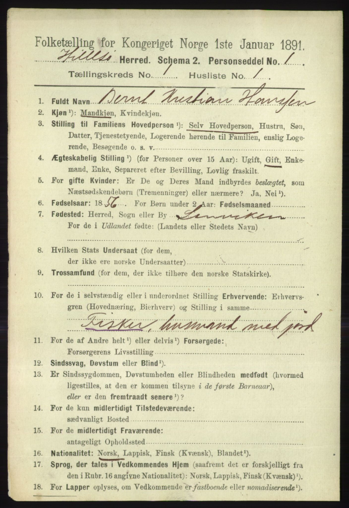 RA, 1891 census for 1930 Hillesøy, 1891, p. 86