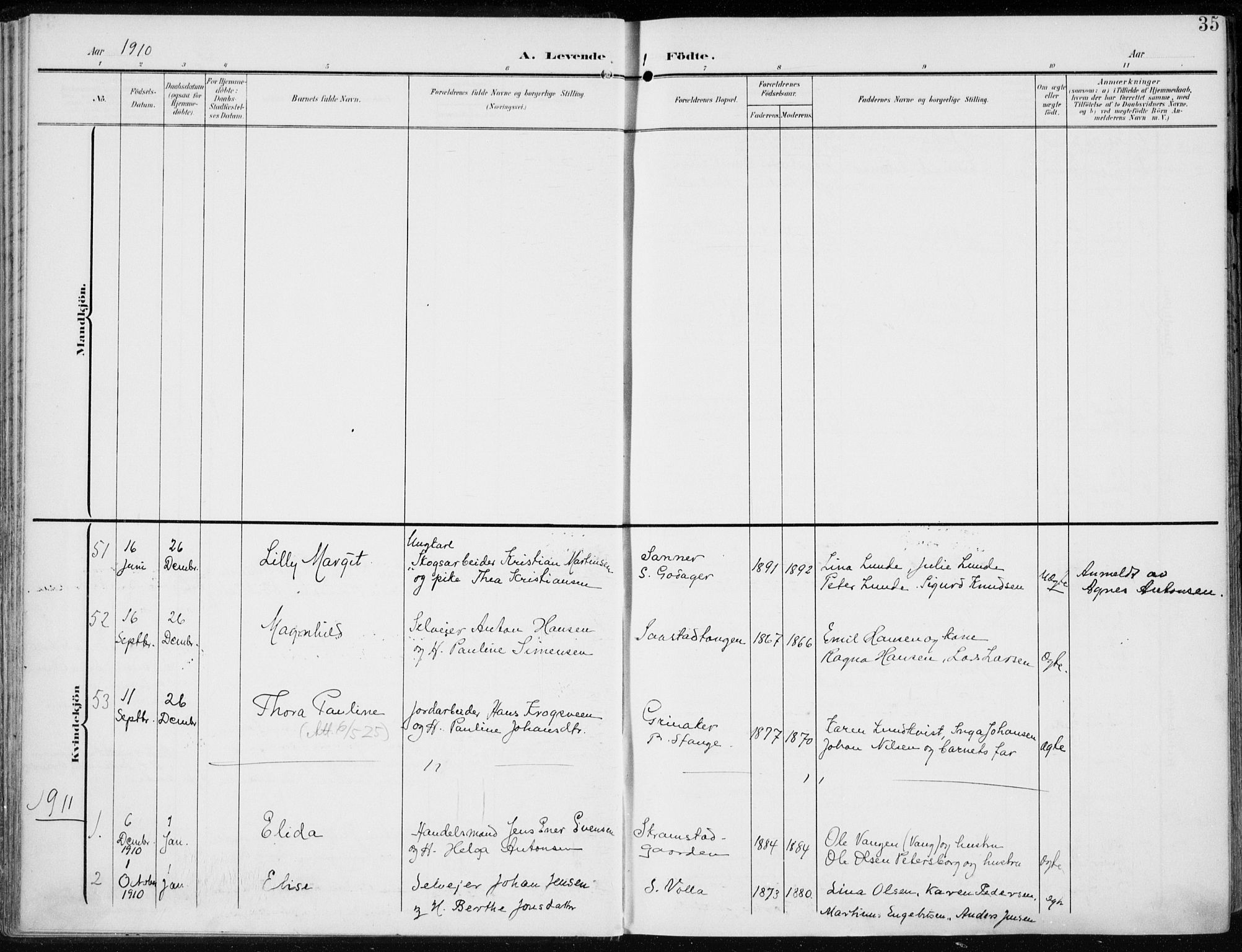 Stange prestekontor, SAH/PREST-002/K/L0024: Parish register (official) no. 24, 1906-1922, p. 35