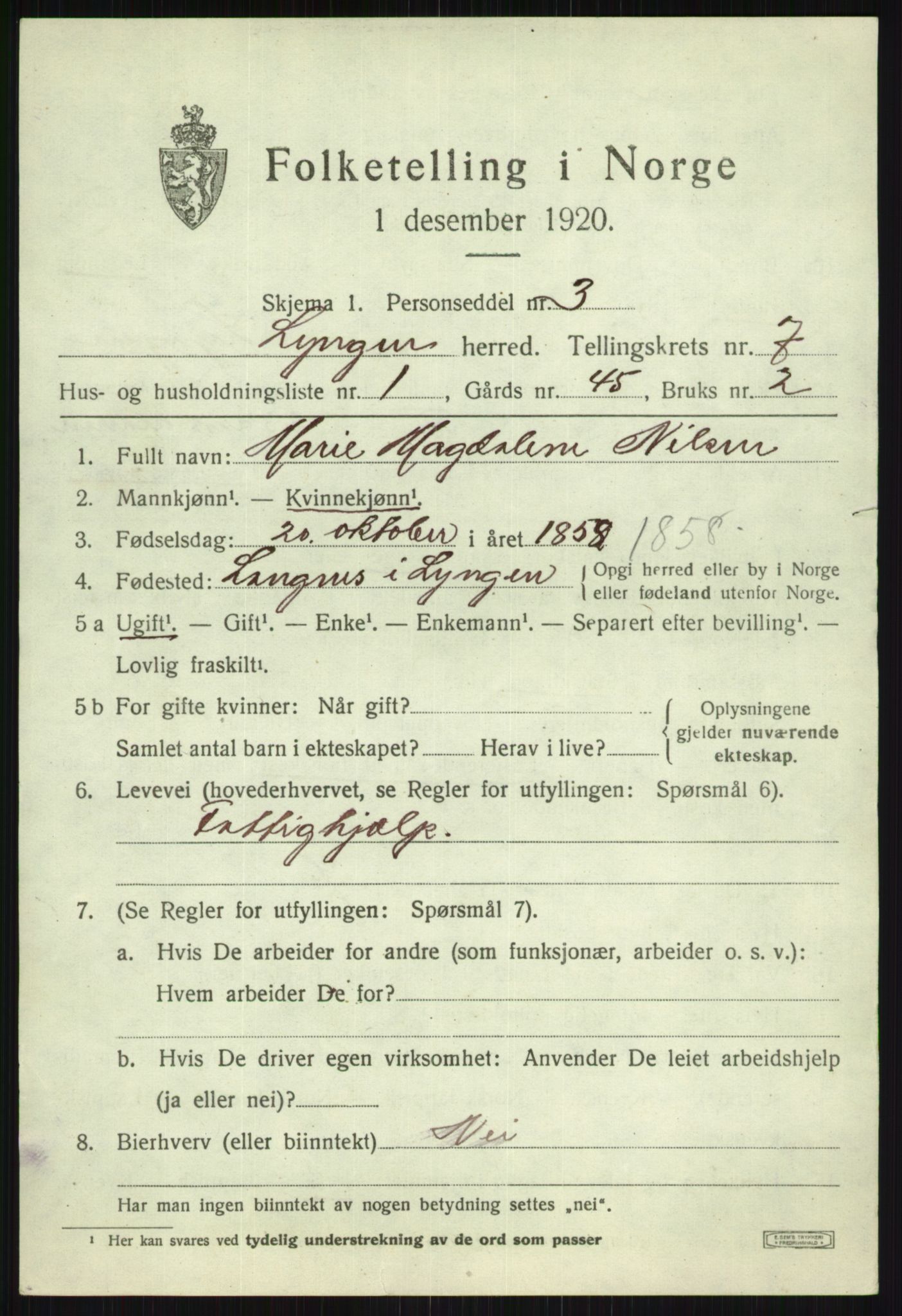 SATØ, 1920 census for Lyngen, 1920, p. 6752