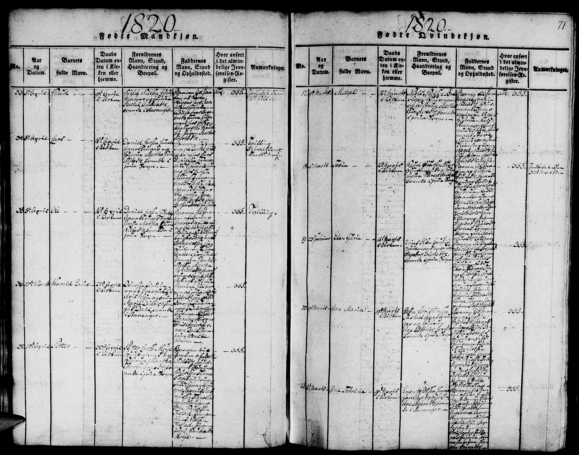 Domkirken sokneprestkontor, AV/SAST-A-101812/001/30/30BA/L0008: Parish register (official) no. A 8, 1816-1821, p. 71