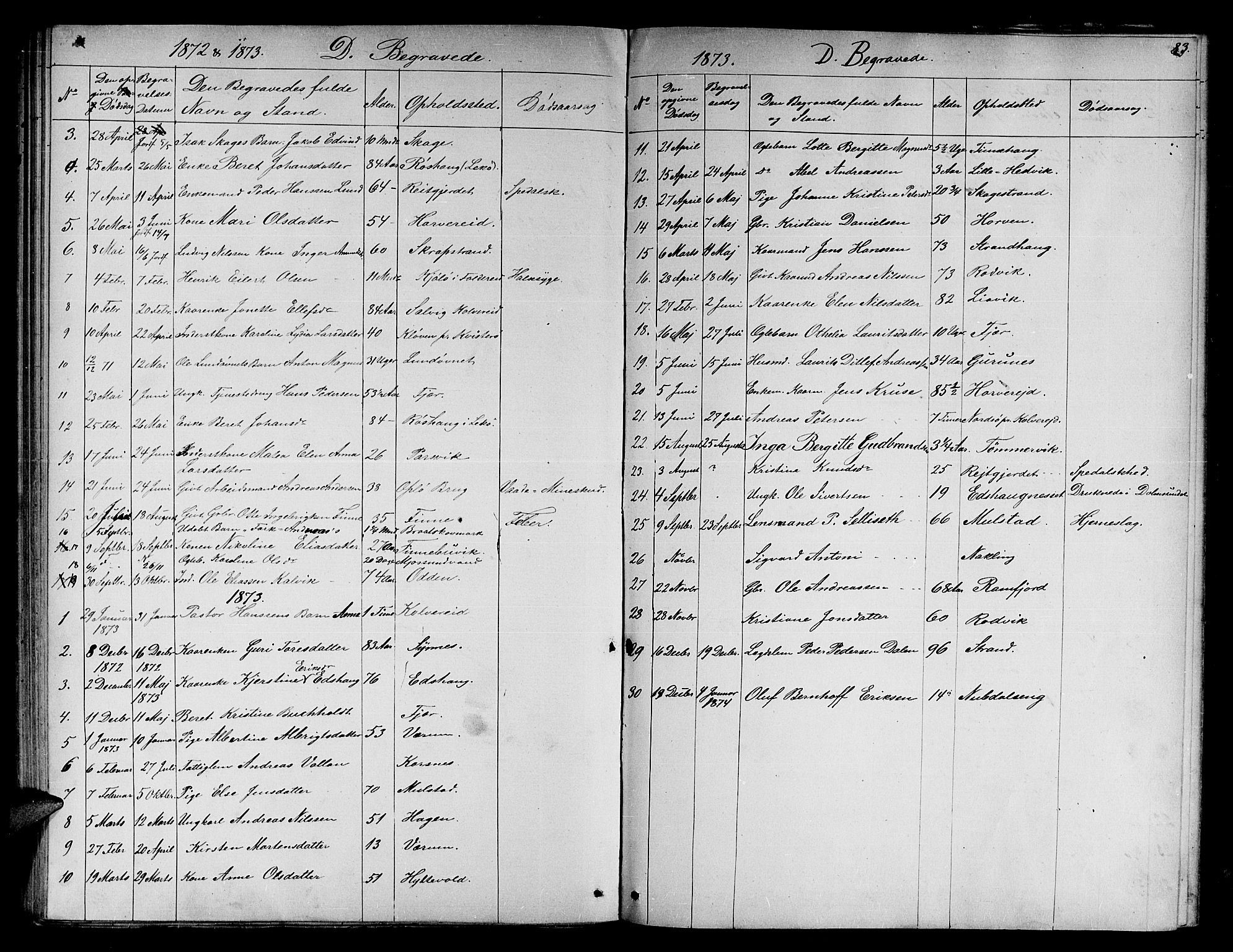 Ministerialprotokoller, klokkerbøker og fødselsregistre - Nord-Trøndelag, SAT/A-1458/780/L0650: Parish register (copy) no. 780C02, 1866-1884, p. 83