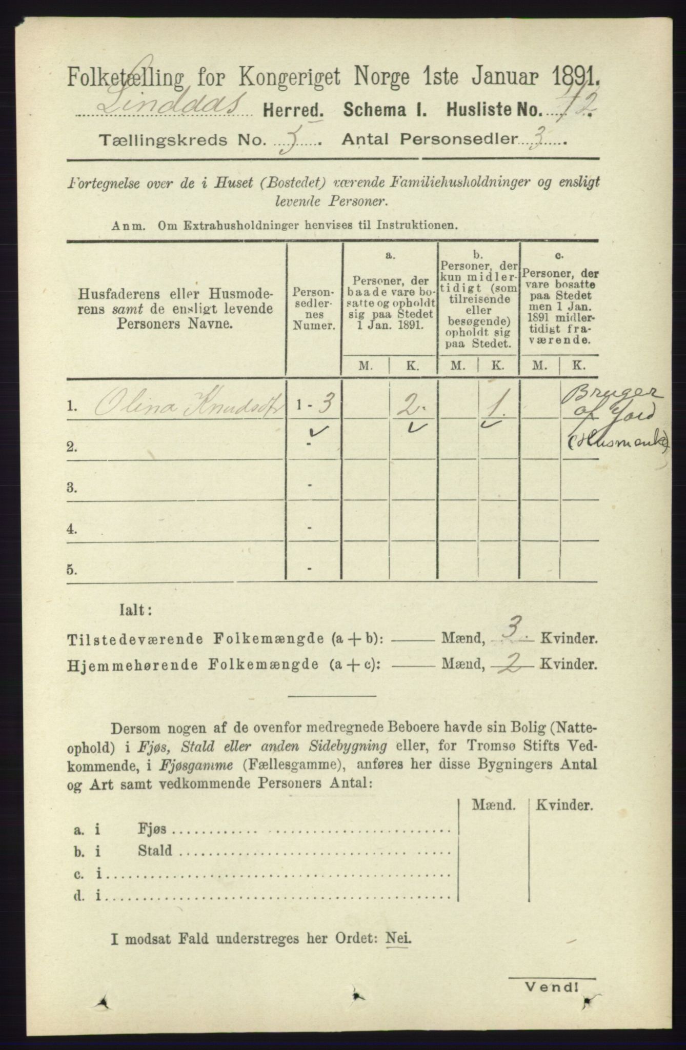 RA, 1891 census for 1263 Lindås, 1891, p. 1438