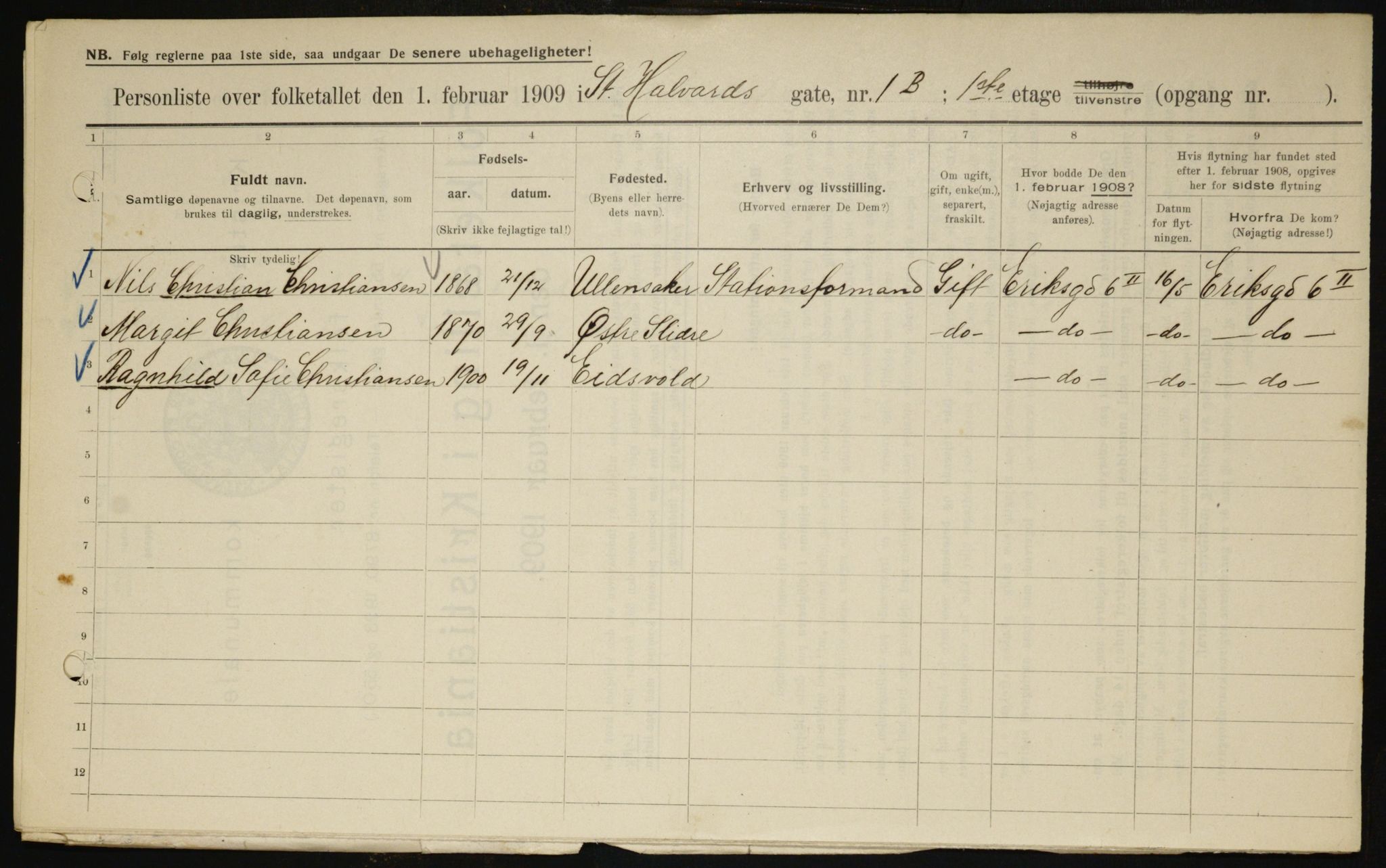 OBA, Municipal Census 1909 for Kristiania, 1909, p. 79461