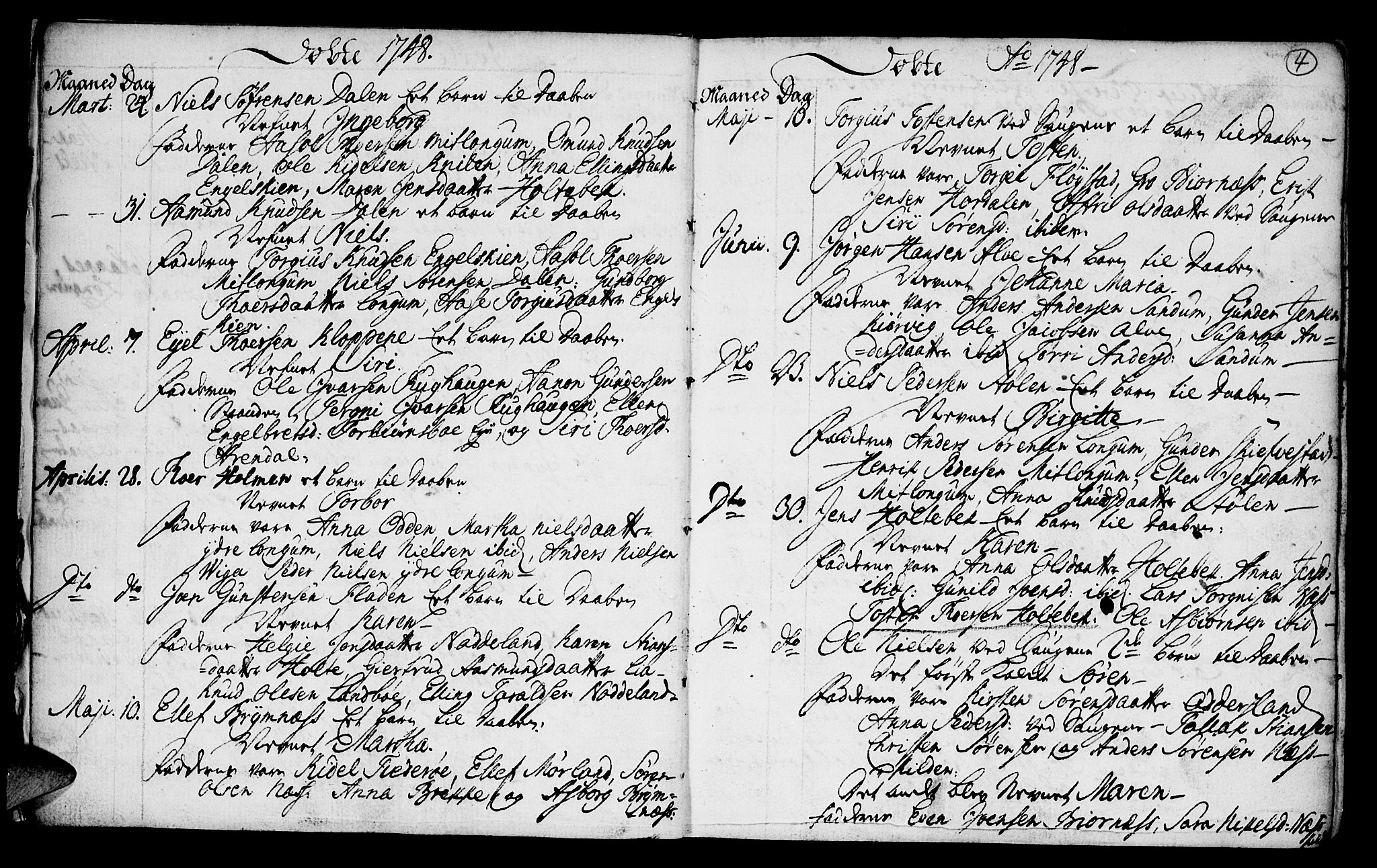 Austre Moland sokneprestkontor, AV/SAK-1111-0001/F/Fa/Faa/L0001: Parish register (official) no. A 1, 1747-1764, p. 4