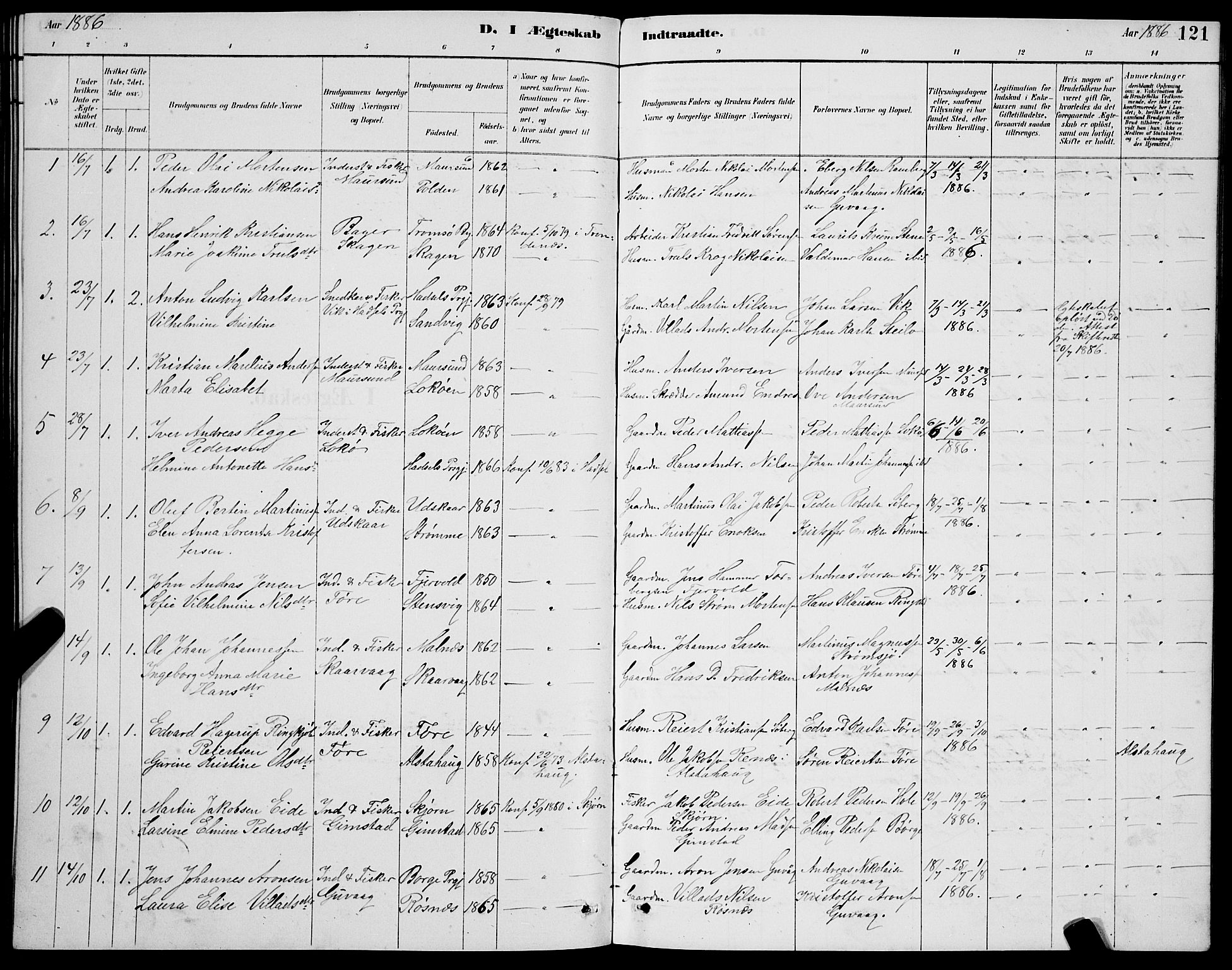 Ministerialprotokoller, klokkerbøker og fødselsregistre - Nordland, AV/SAT-A-1459/891/L1315: Parish register (copy) no. 891C04, 1886-1893, p. 121