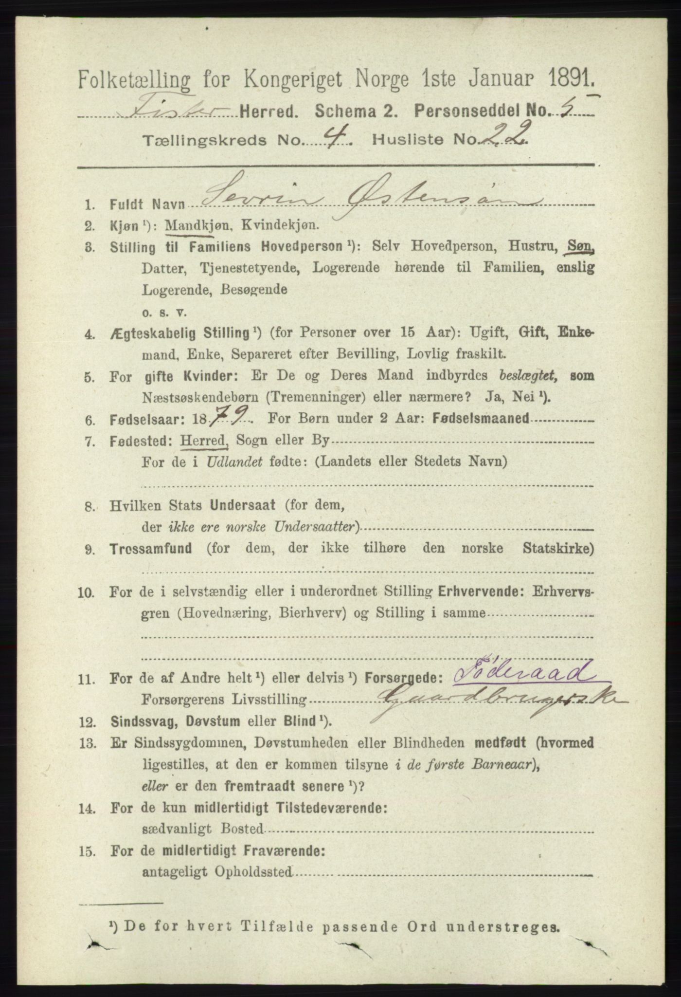 RA, 1891 census for 1132 Fister, 1891, p. 982