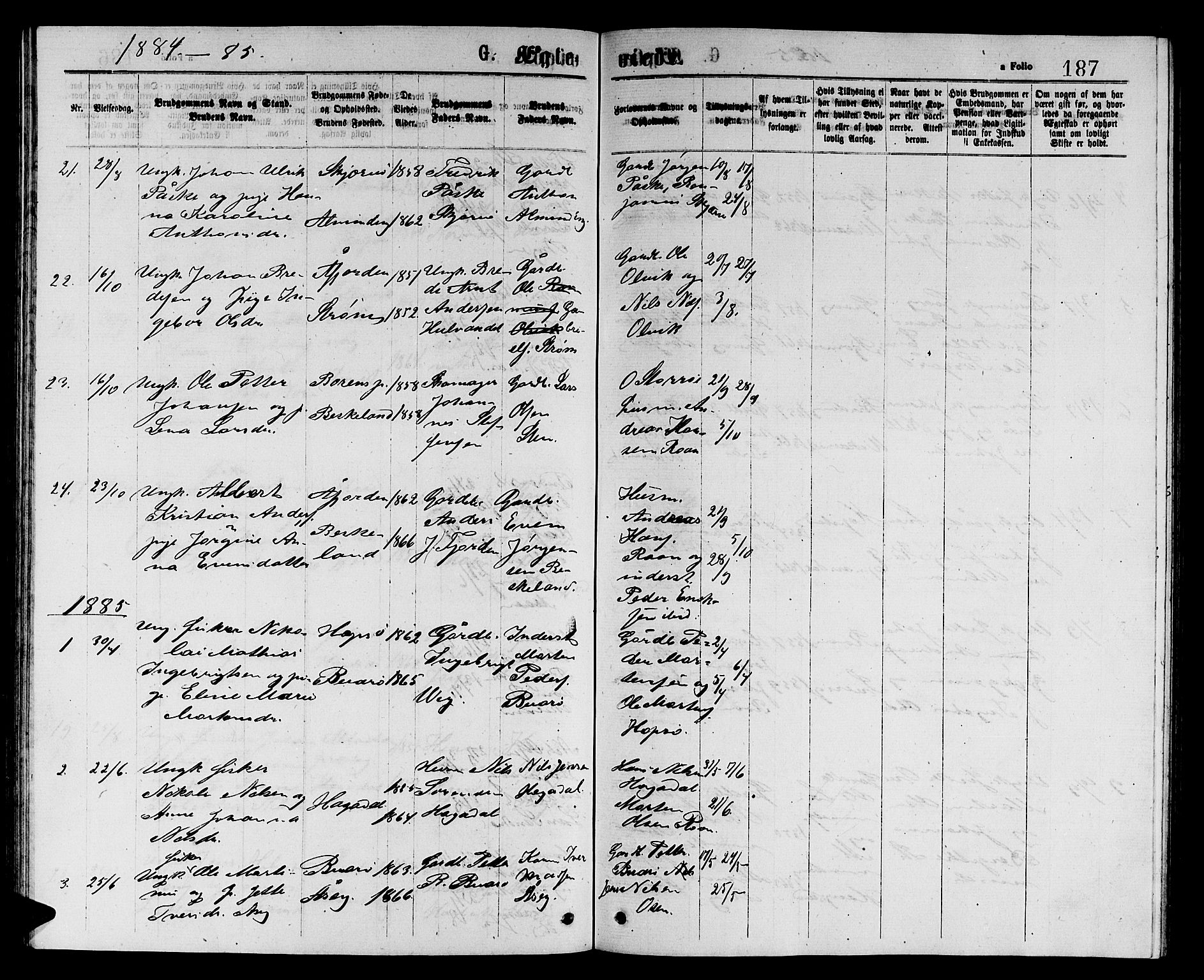 Ministerialprotokoller, klokkerbøker og fødselsregistre - Sør-Trøndelag, SAT/A-1456/657/L0715: Parish register (copy) no. 657C02, 1873-1888, p. 187