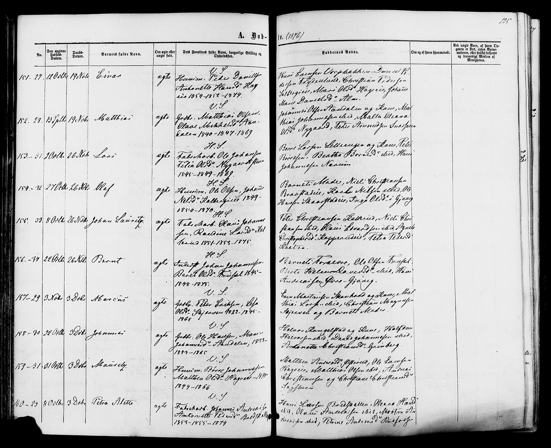 Vardal prestekontor, AV/SAH-PREST-100/H/Ha/Haa/L0007: Parish register (official) no. 7, 1867-1878, p. 125