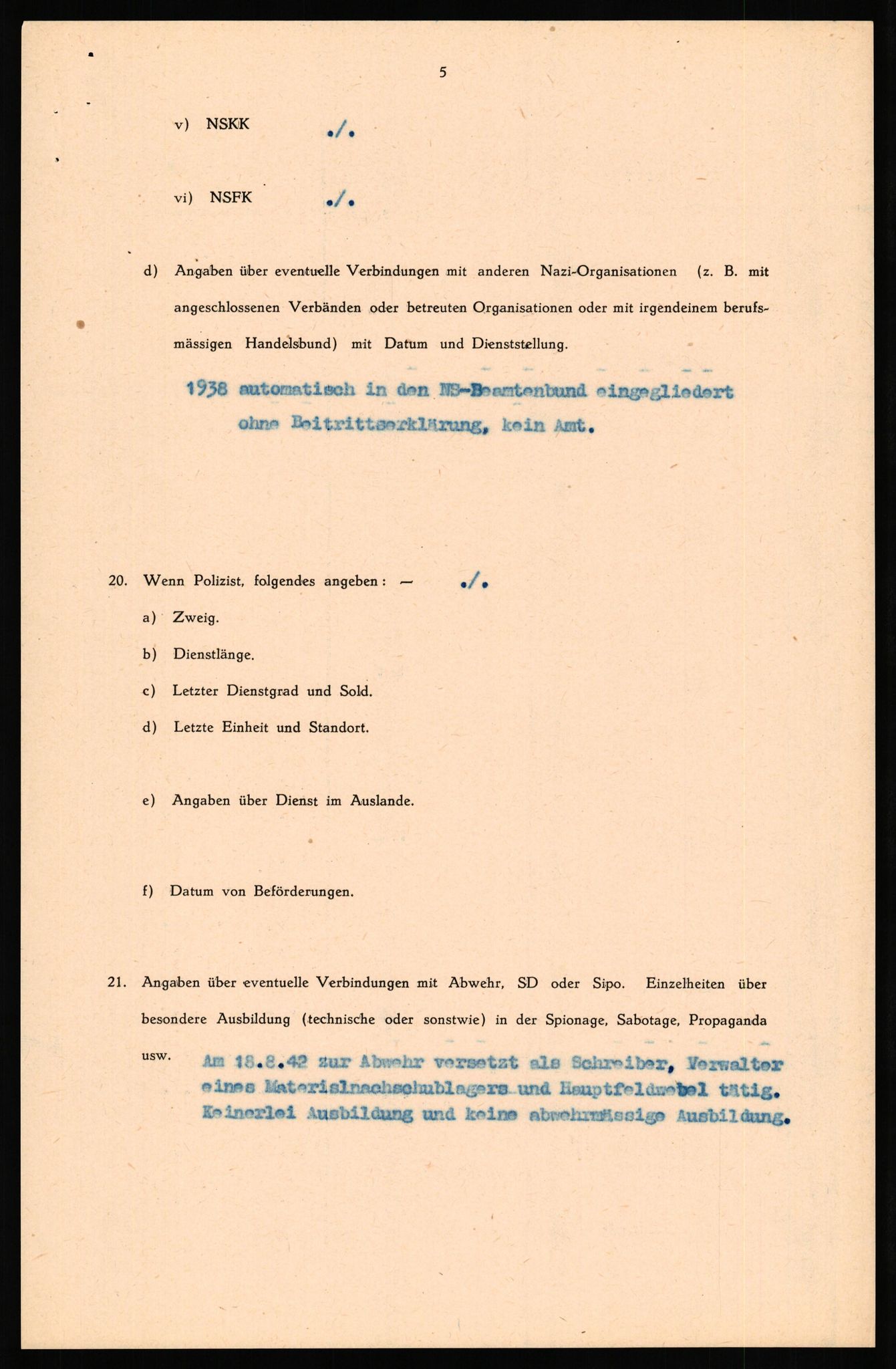 Forsvaret, Forsvarets overkommando II, AV/RA-RAFA-3915/D/Db/L0037: CI Questionaires. Tyske okkupasjonsstyrker i Norge. Tyskere., 1945-1946, p. 77