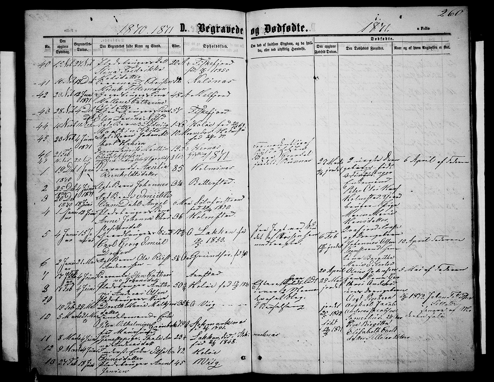 Ministerialprotokoller, klokkerbøker og fødselsregistre - Nordland, AV/SAT-A-1459/888/L1266: Parish register (copy) no. 888C04, 1864-1877, p. 260