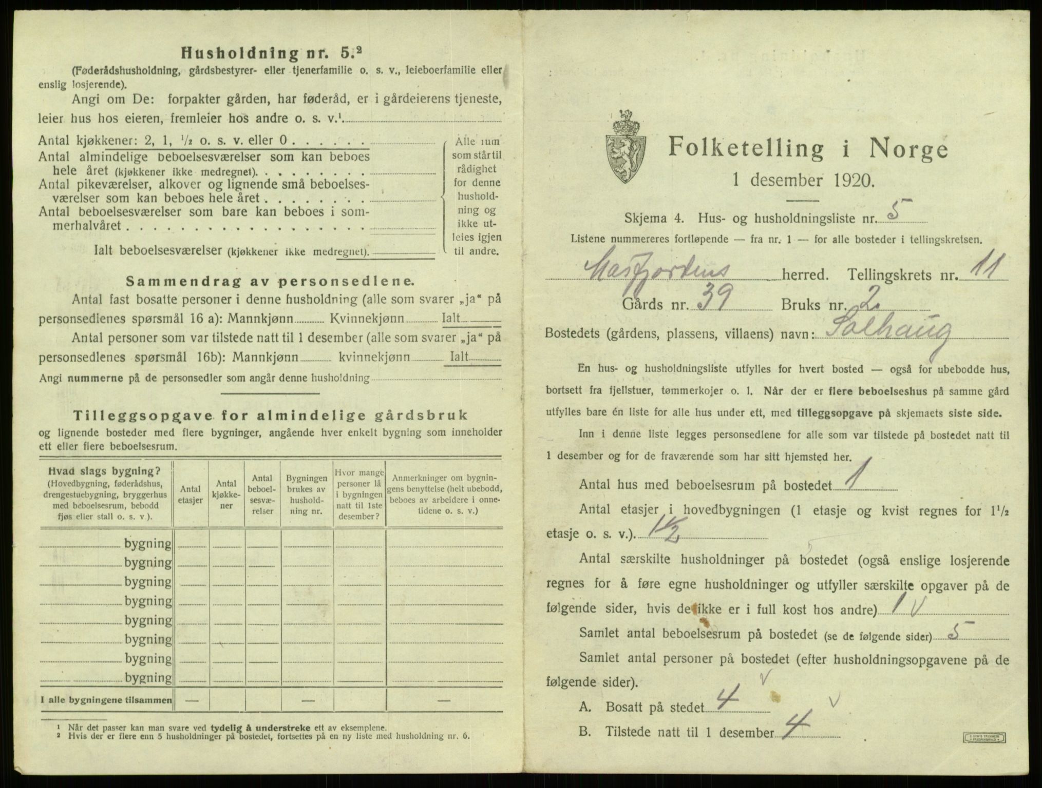 SAB, 1920 census for Masfjorden, 1920, p. 544