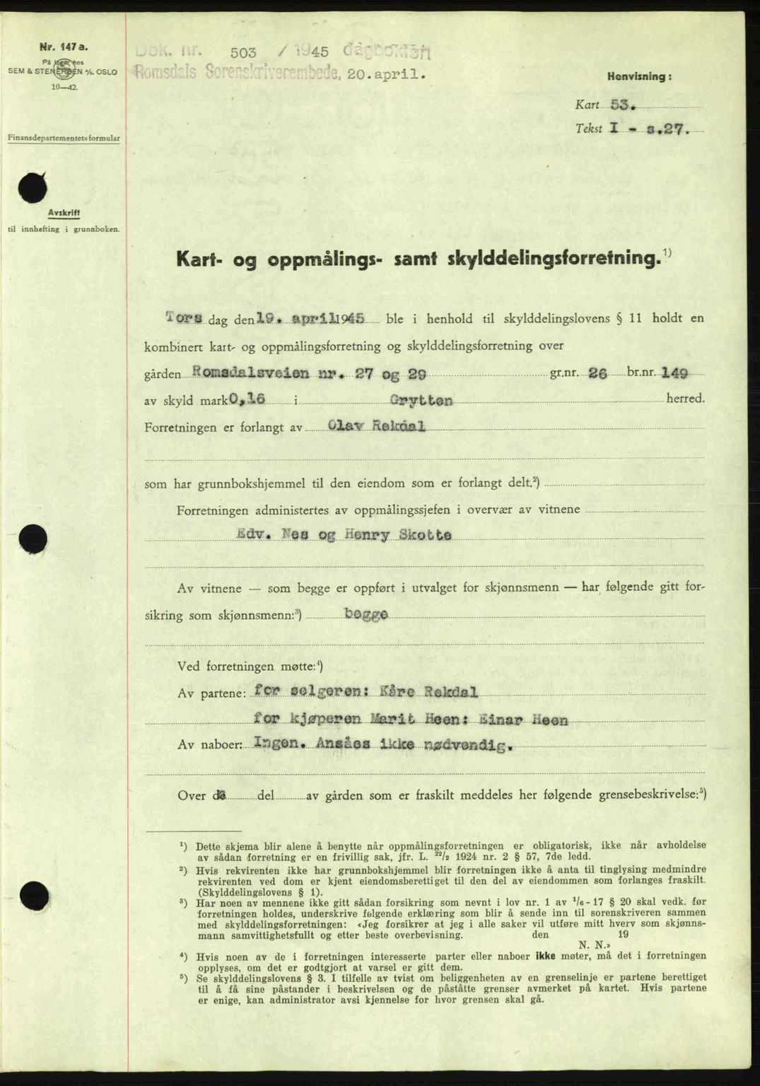 Romsdal sorenskriveri, AV/SAT-A-4149/1/2/2C: Mortgage book no. A17, 1944-1945, Diary no: : 503/1945