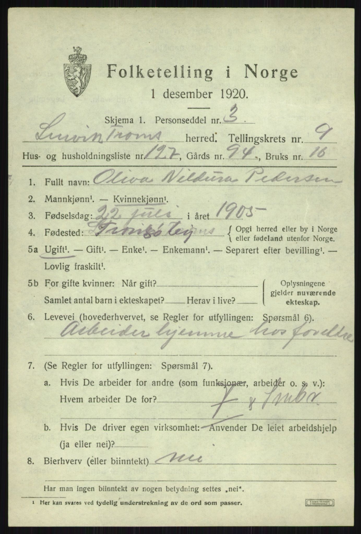 SATØ, 1920 census for Lenvik, 1920, p. 13838