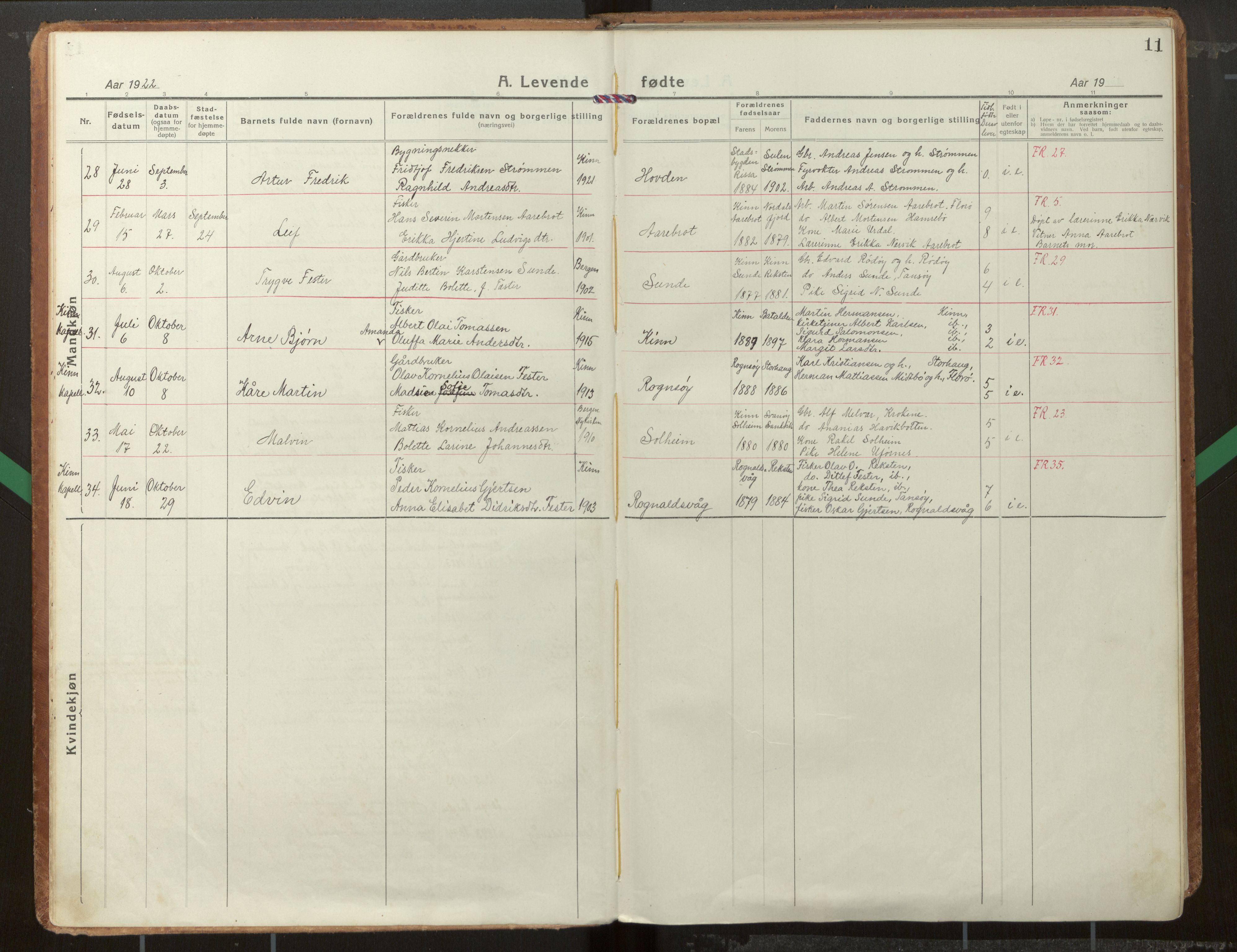 Kinn sokneprestembete, AV/SAB-A-80801/H/Haa/Haab/L0002: Parish register (official) no. B 2, 1921-1957, p. 11