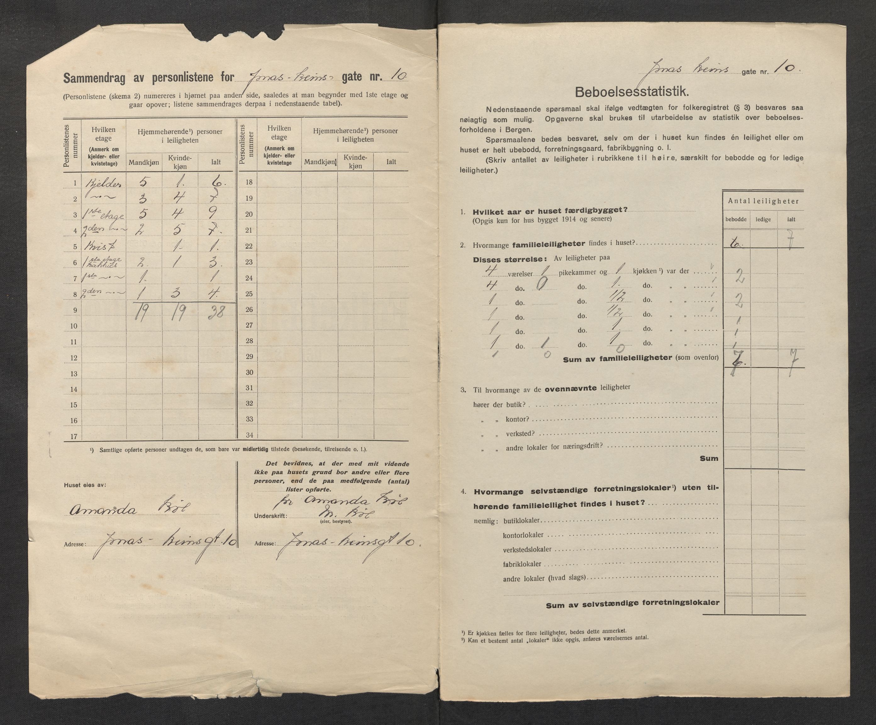 SAB, Municipal Census 1922 for Bergen, 1922, p. 16595