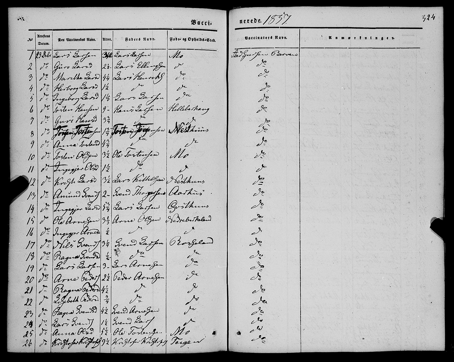 Kvam sokneprestembete, AV/SAB-A-76201/H/Haa: Parish register (official) no. A 8, 1844-1863, p. 324