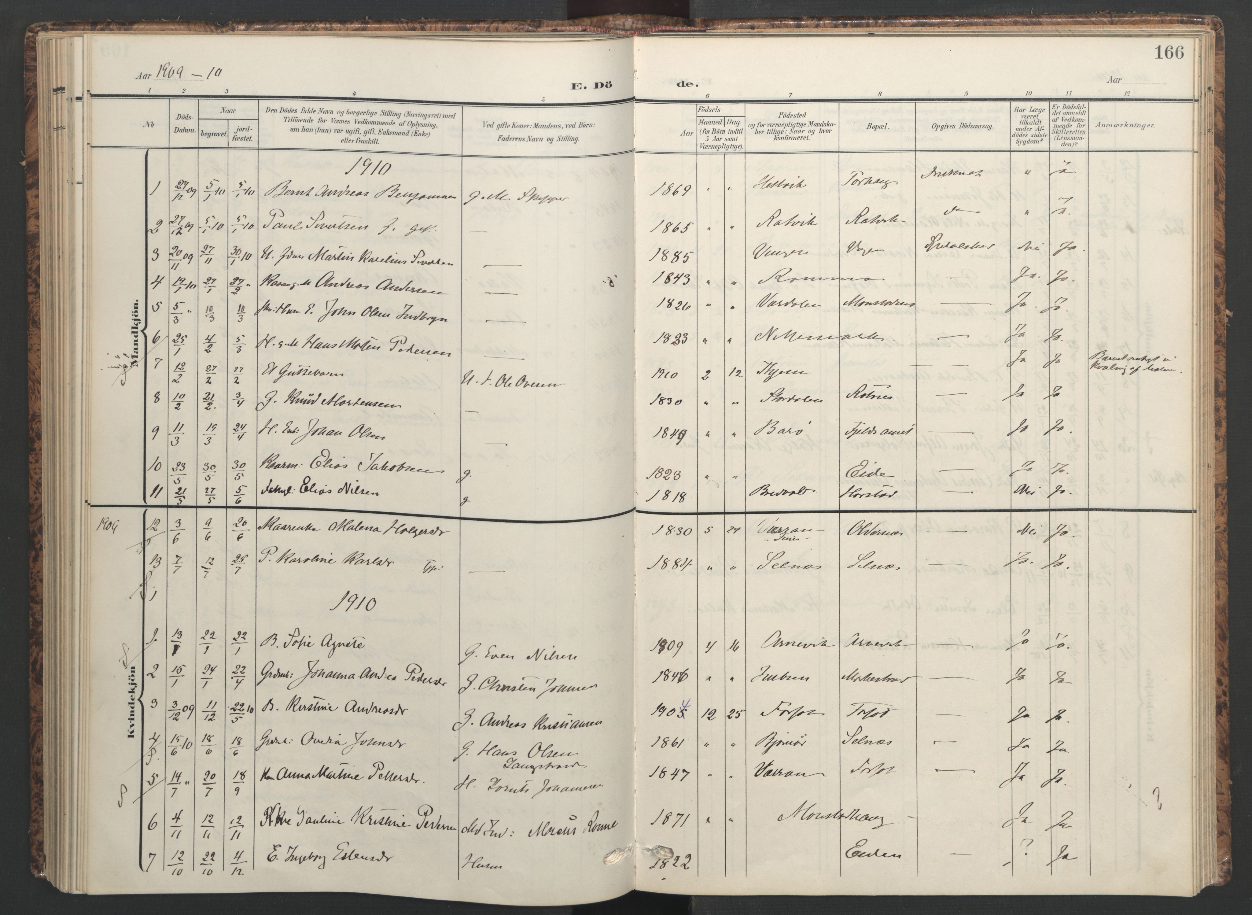 Ministerialprotokoller, klokkerbøker og fødselsregistre - Sør-Trøndelag, AV/SAT-A-1456/655/L0682: Parish register (official) no. 655A11, 1908-1922, p. 166