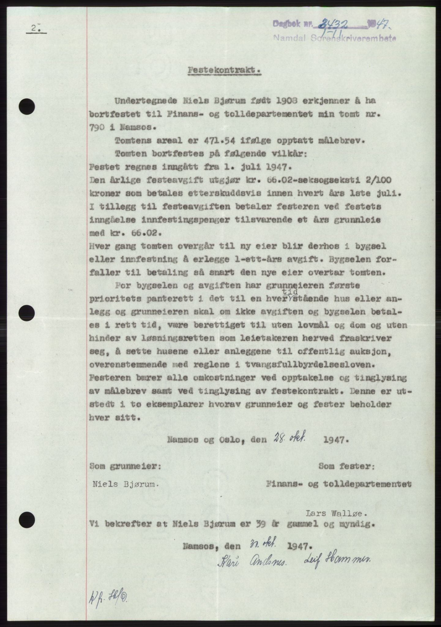 Namdal sorenskriveri, SAT/A-4133/1/2/2C: Mortgage book no. -, 1947-1948, Diary no: : 2432/1947