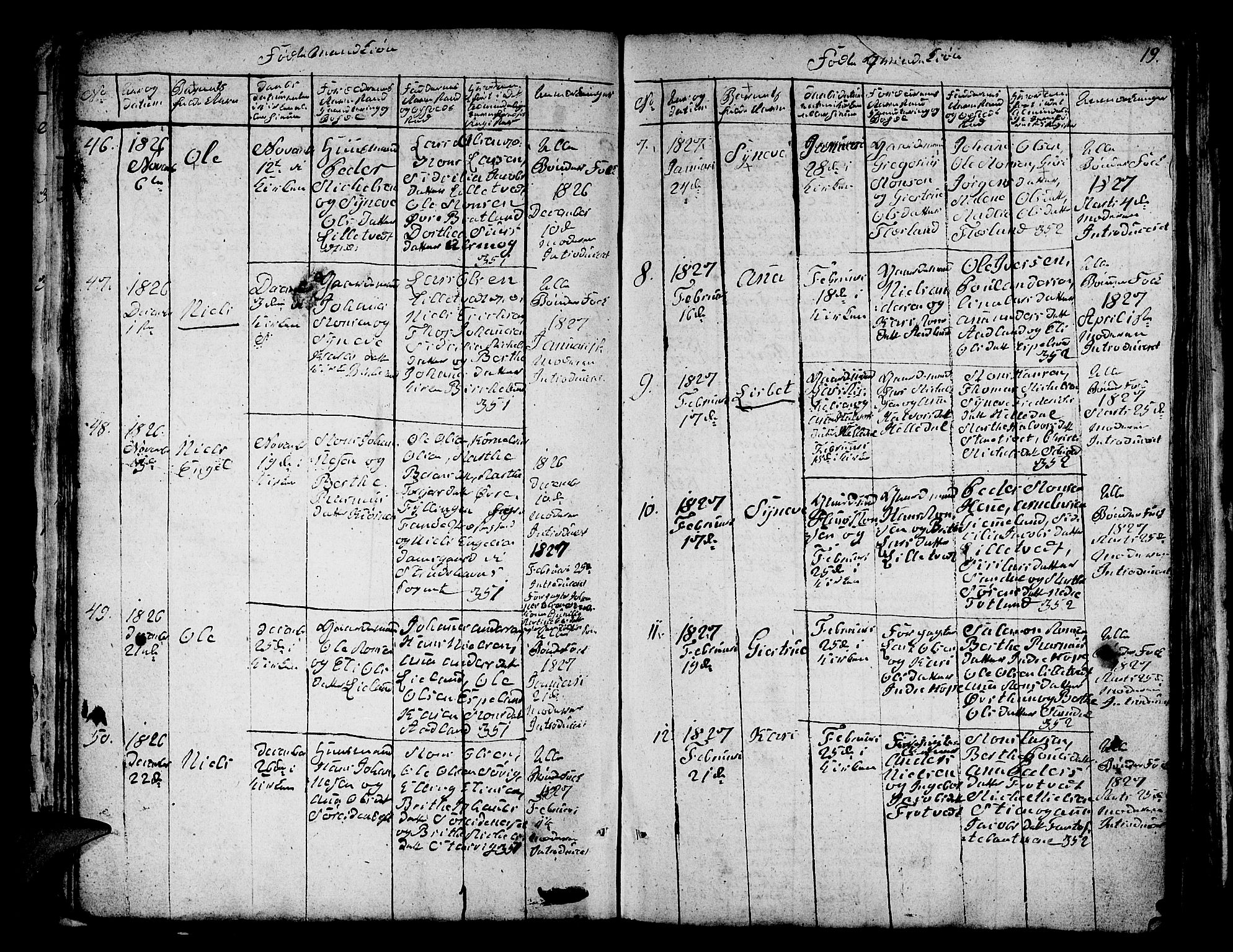 Fana Sokneprestembete, AV/SAB-A-75101/H/Hab/Habc/L0001: Parish register (copy) no. C 1, 1824-1837, p. 19