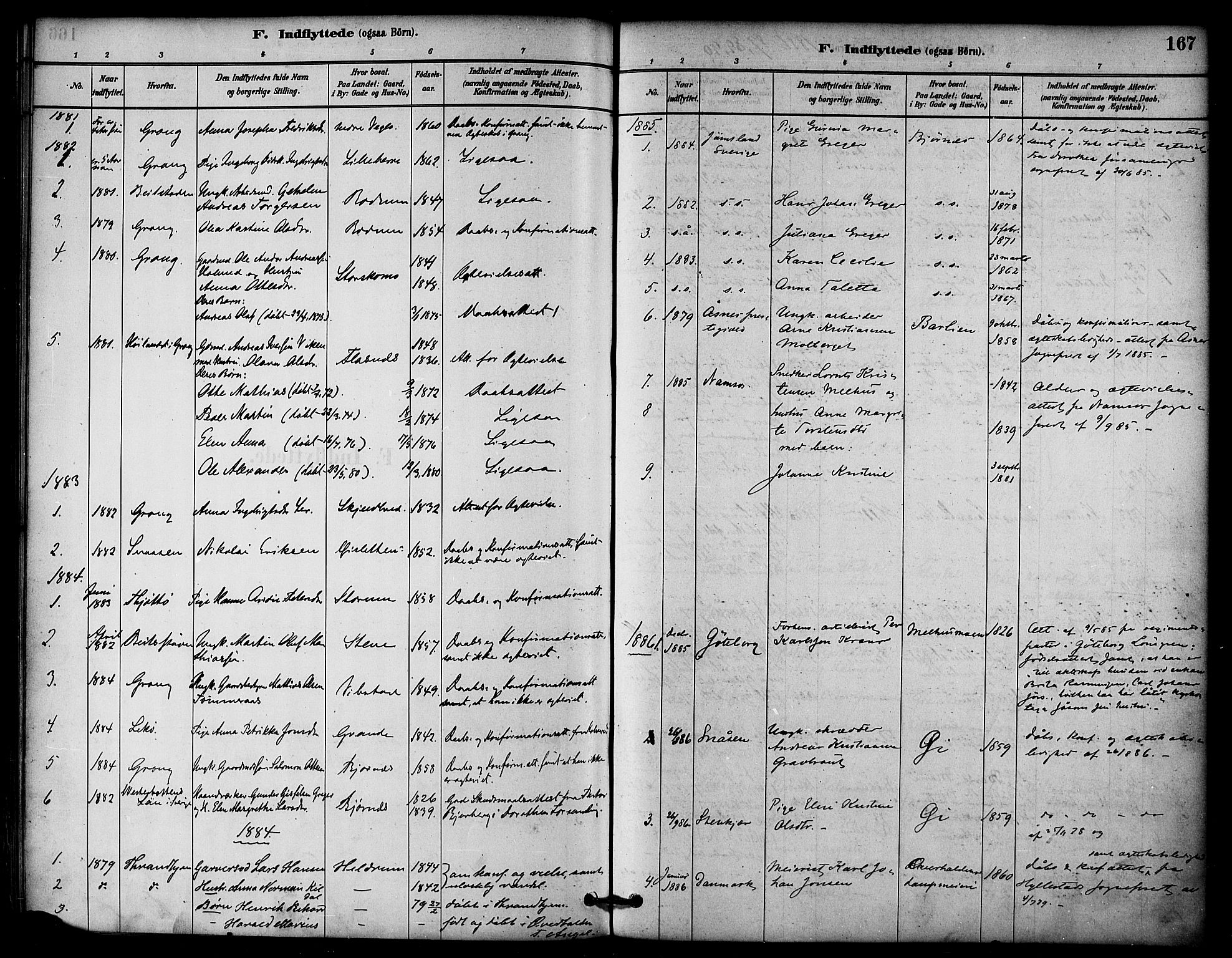 Ministerialprotokoller, klokkerbøker og fødselsregistre - Nord-Trøndelag, SAT/A-1458/764/L0555: Parish register (official) no. 764A10, 1881-1896, p. 167