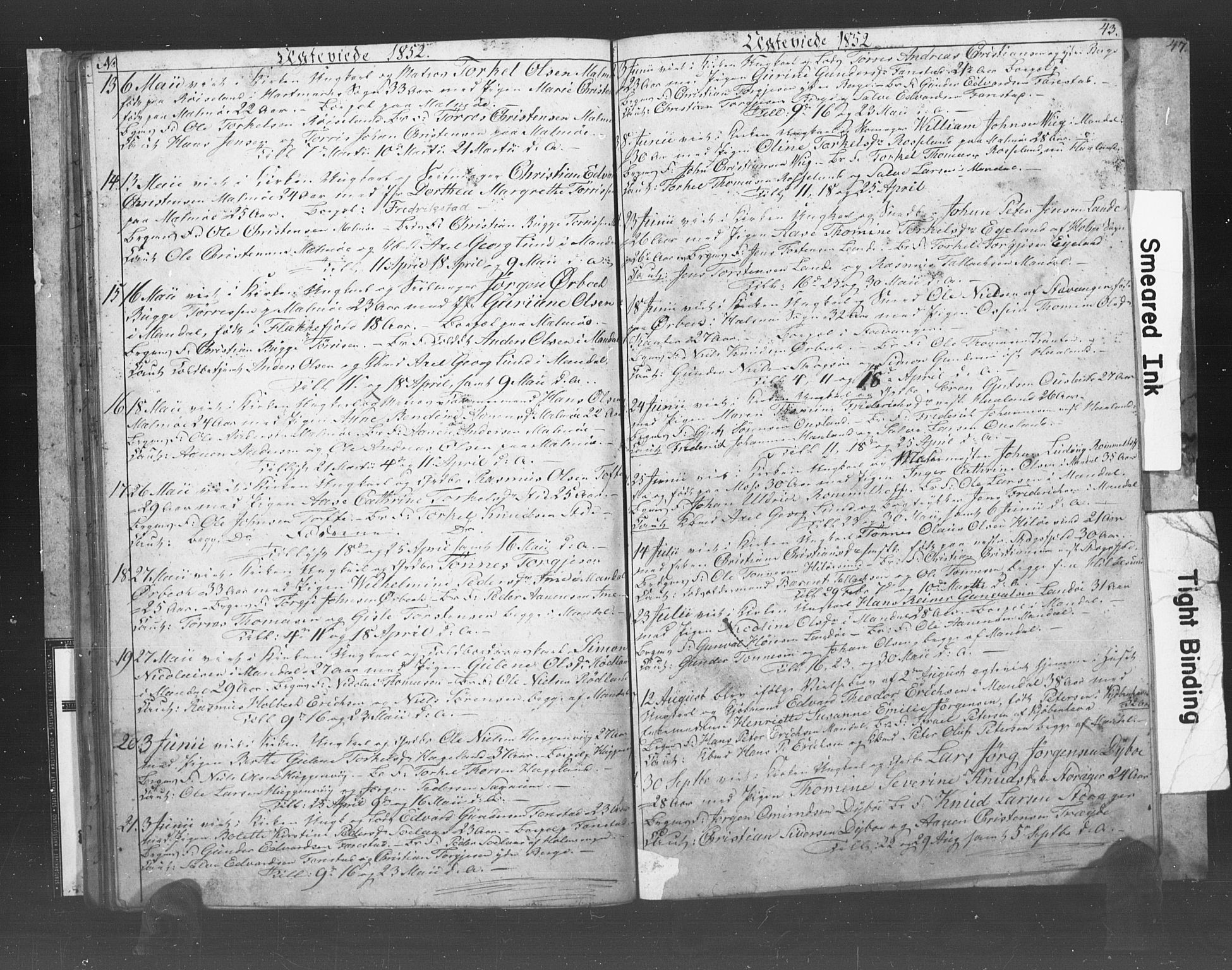 Mandal sokneprestkontor, AV/SAK-1111-0030/F/Fb/Fba/L0007: Parish register (copy) no. B 1G, 1850-1853, p. 43