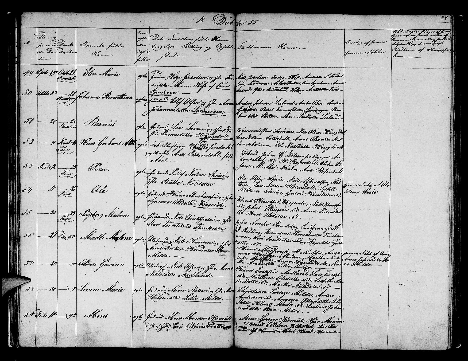 Fana Sokneprestembete, SAB/A-75101/H/Hab/Habb/L0002: Parish register (copy) no. B 2, 1851-1860, p. 28