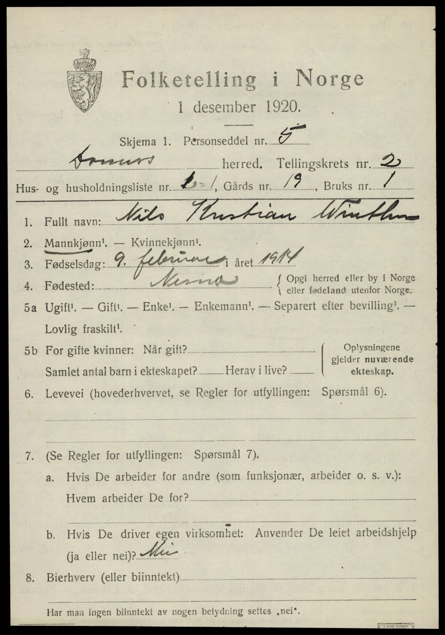 SAT, 1920 census for Dønnes, 1920, p. 1224