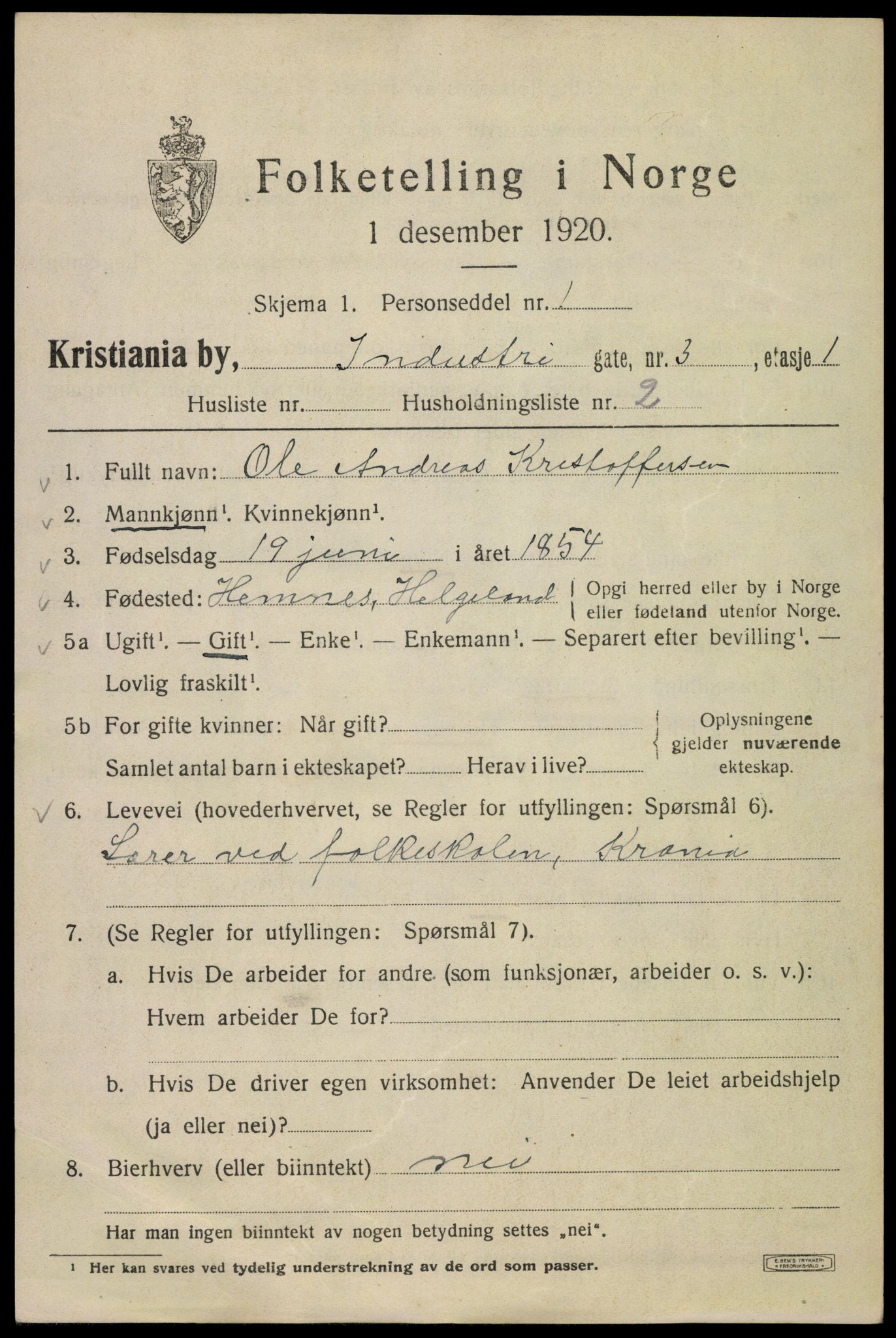 SAO, 1920 census for Kristiania, 1920, p. 307507