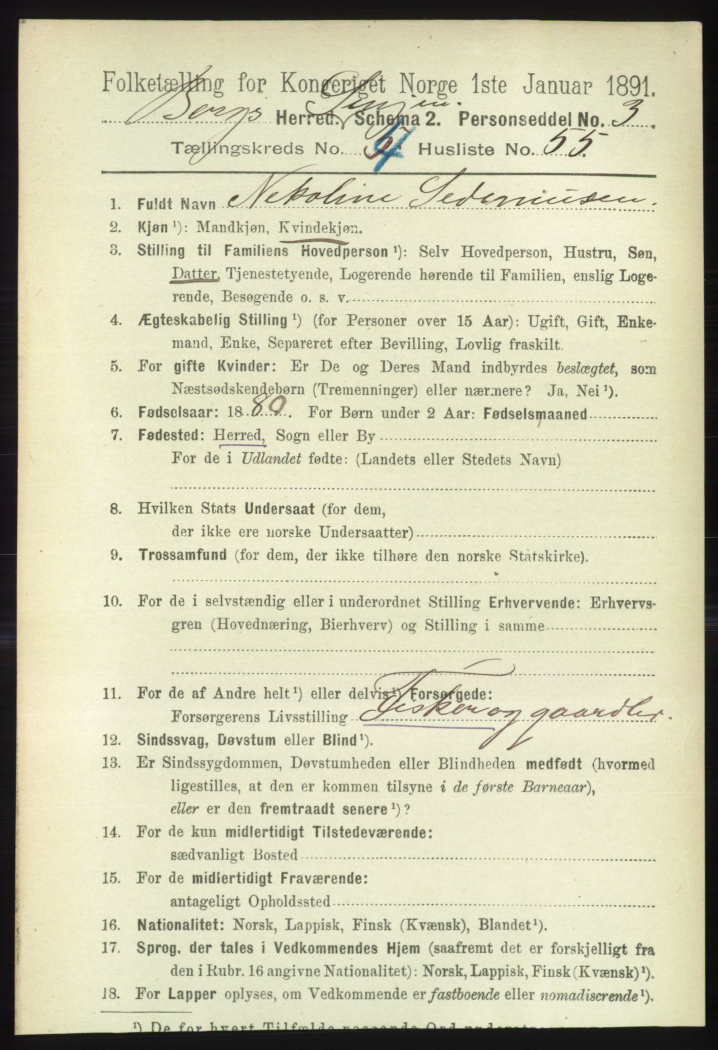 RA, 1891 census for 1929 Berg, 1891, p. 2034