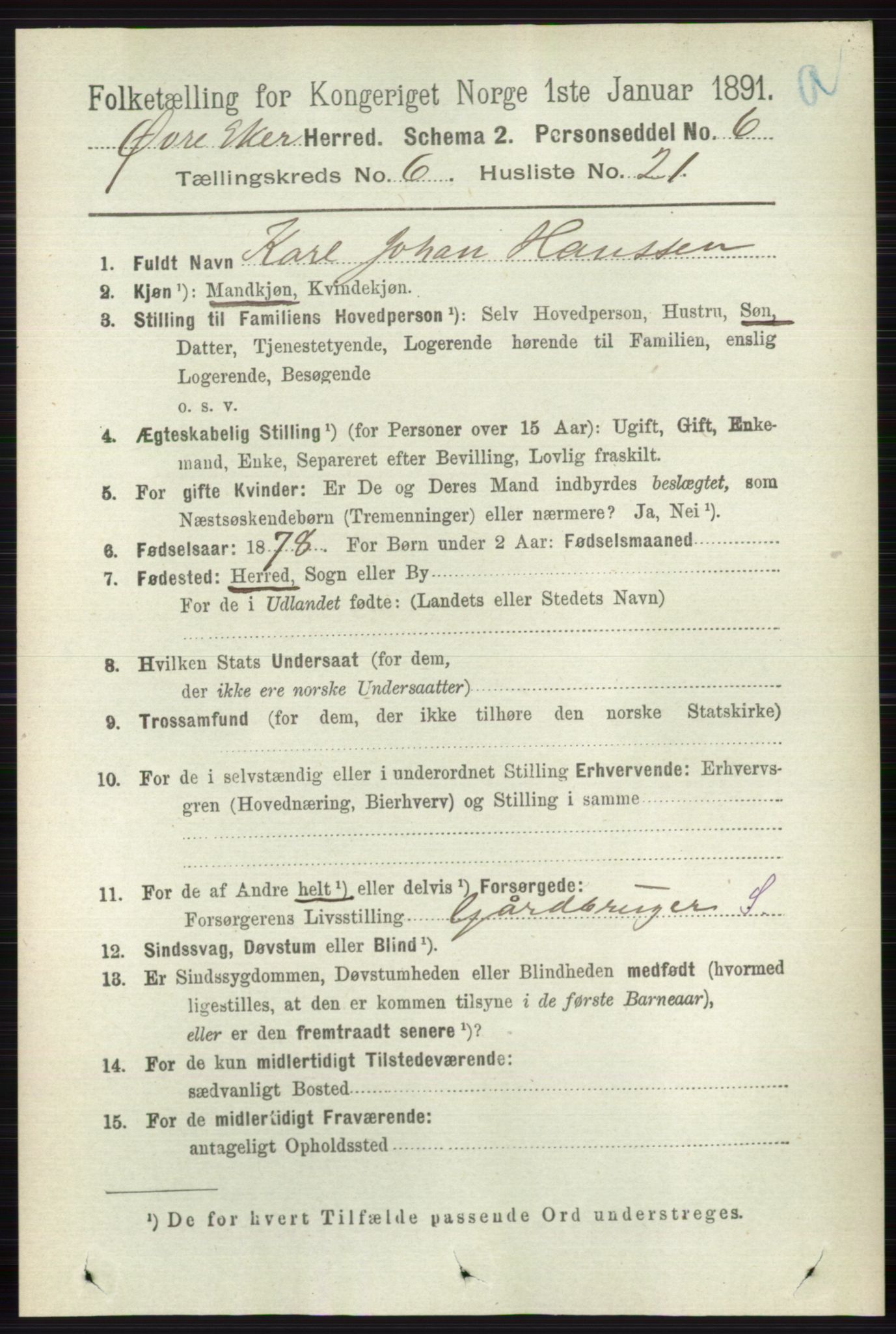 RA, 1891 census for 0624 Øvre Eiker, 1891, p. 2339