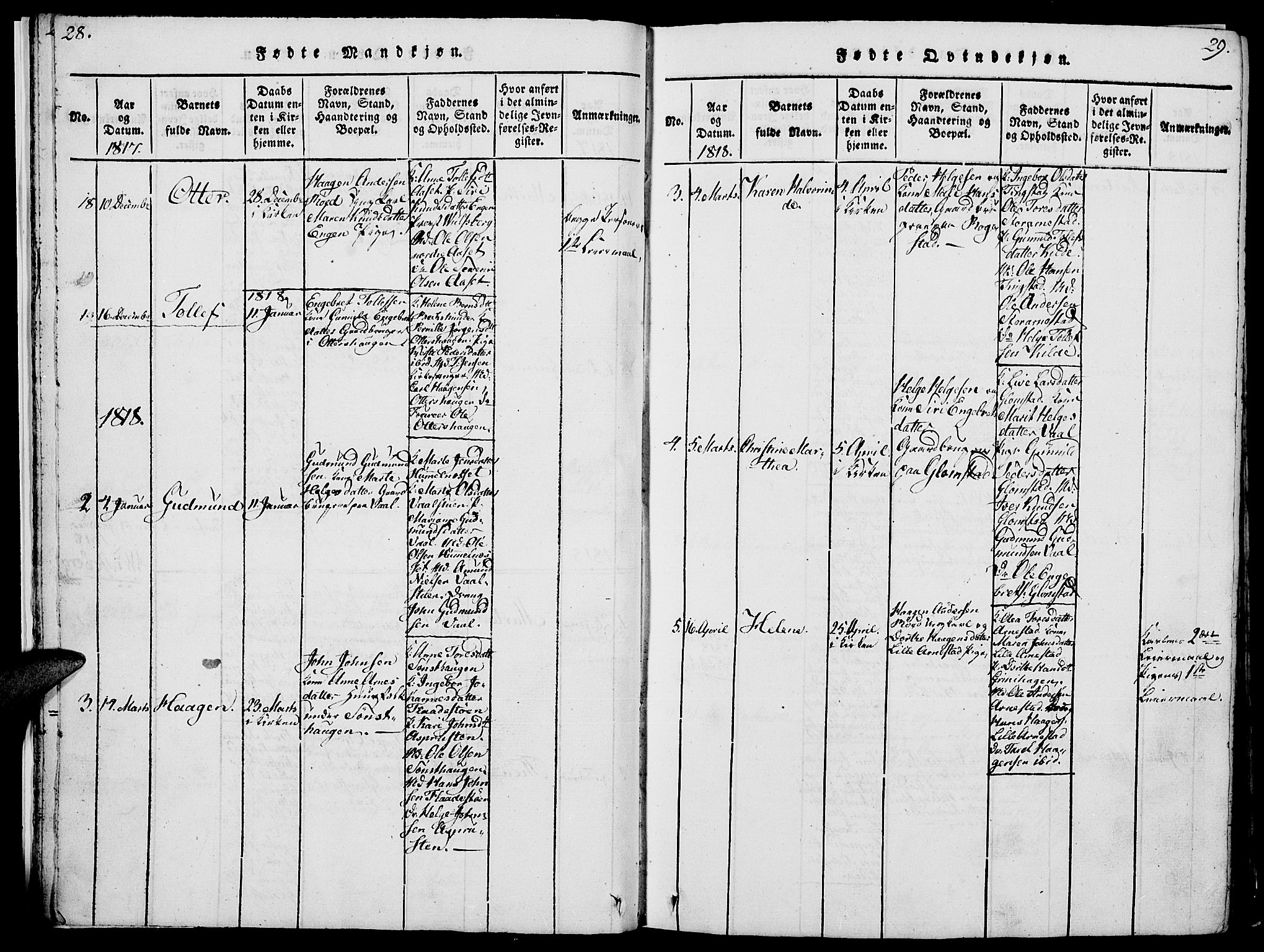 Åmot prestekontor, Hedmark, SAH/PREST-056/H/Ha/Hab/L0001: Parish register (copy) no. 1, 1815-1847, p. 28-29